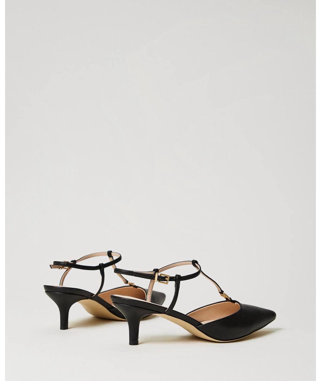 TWIN-SET Черные лодочки на низком каблуке из искусственной кожи, фото 3