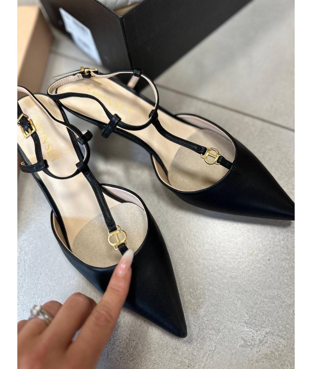 TWIN-SET Черные лодочки на низком каблуке из искусственной кожи, фото 7