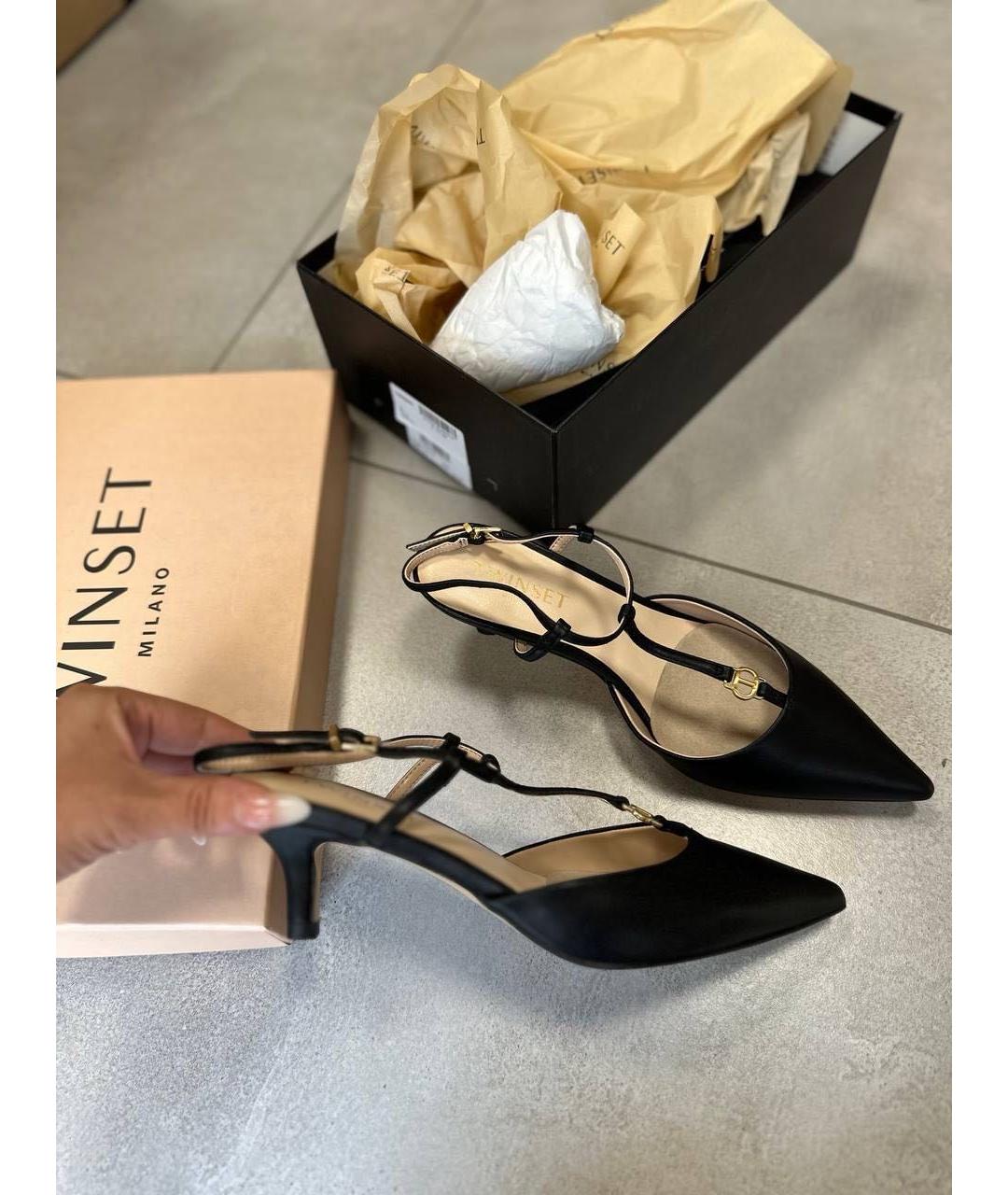 TWIN-SET Черные лодочки на низком каблуке из искусственной кожи, фото 8