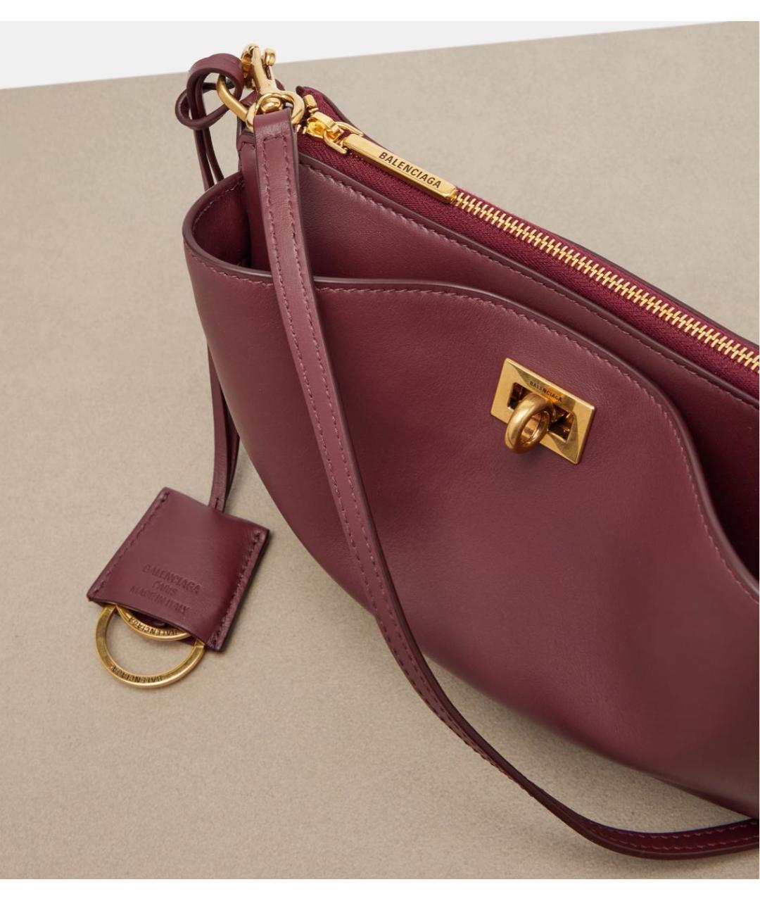 BALENCIAGA Бордовая кожаная сумка через плечо, фото 2