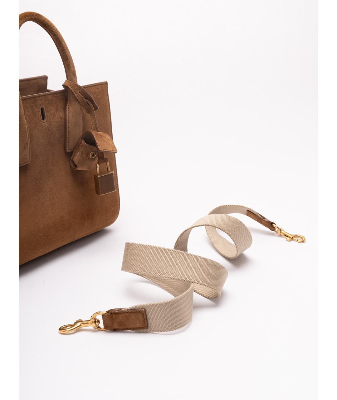 SAINT LAURENT Коричневая замшевая сумка тоут, фото 5