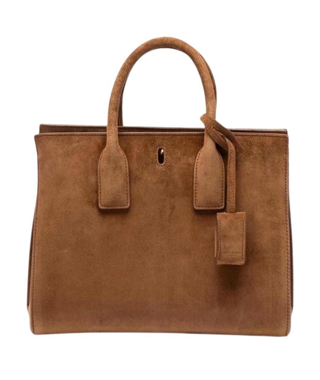 SAINT LAURENT Коричневая замшевая сумка тоут, фото 1