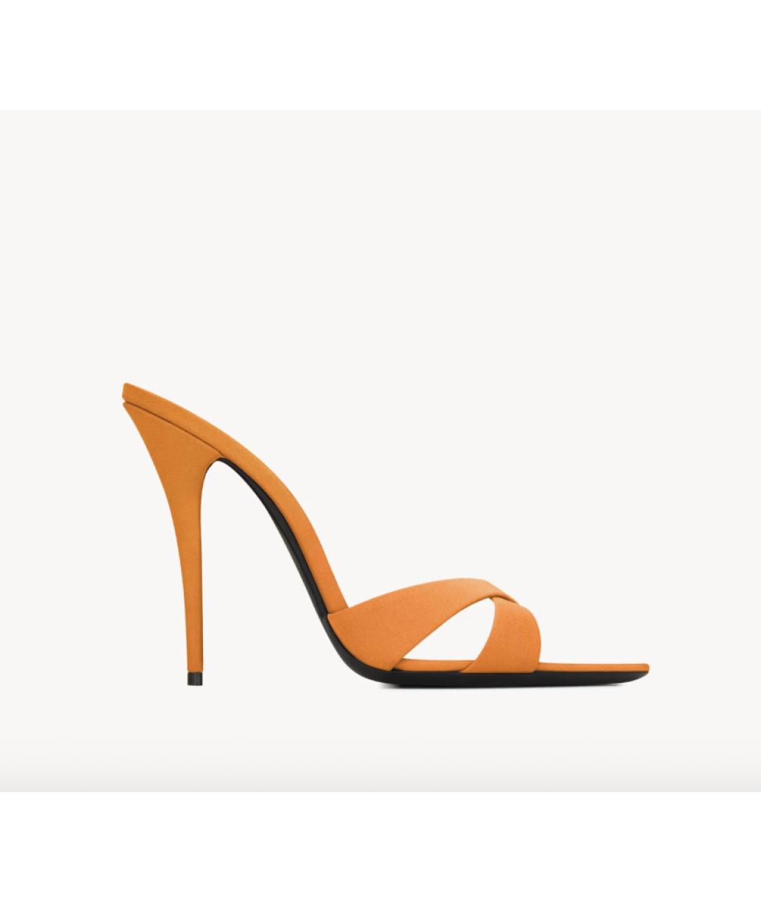 SAINT LAURENT Оранжевое текстильные мюли, фото 4