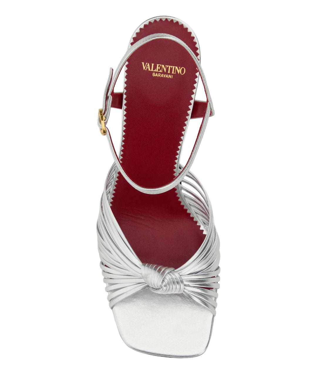 VALENTINO Серебряные кожаные босоножки, фото 4