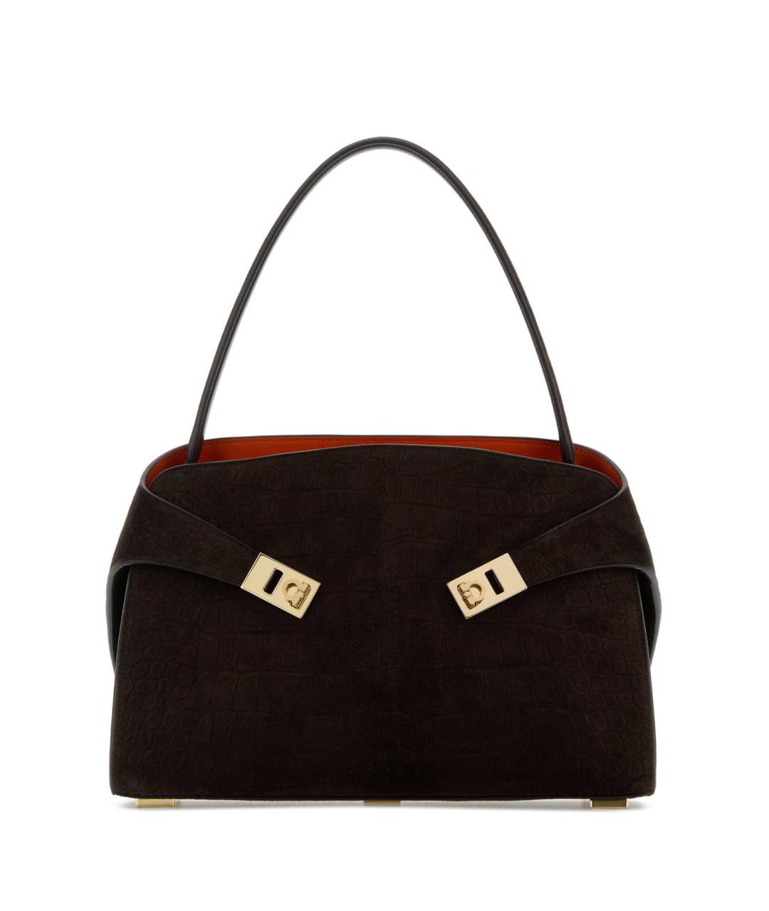 FERRAGAMO Коричневая замшевая сумка с короткими ручками, фото 1