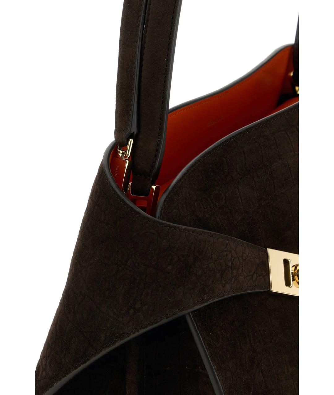 FERRAGAMO Коричневая замшевая сумка с короткими ручками, фото 4