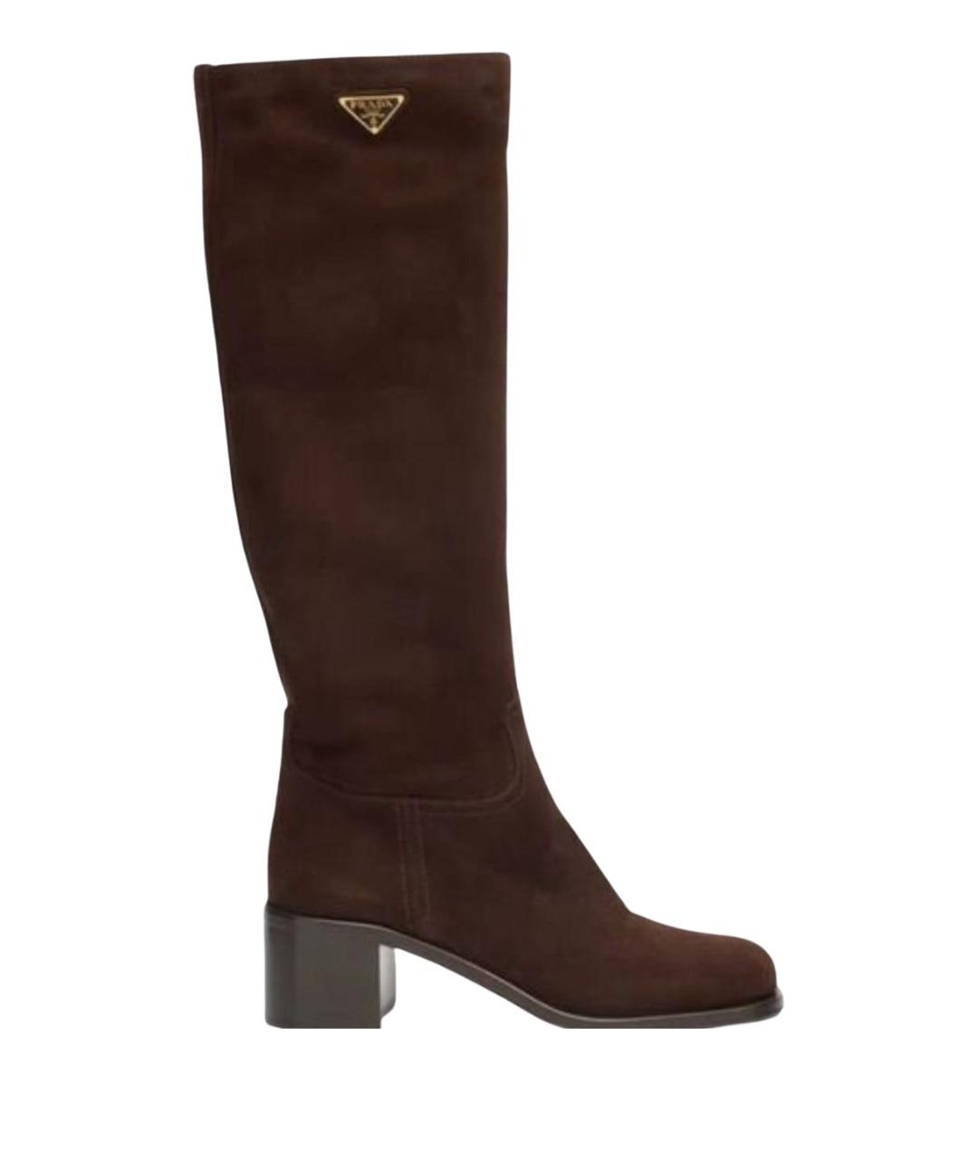 PRADA Коричневые замшевые сапоги, фото 1