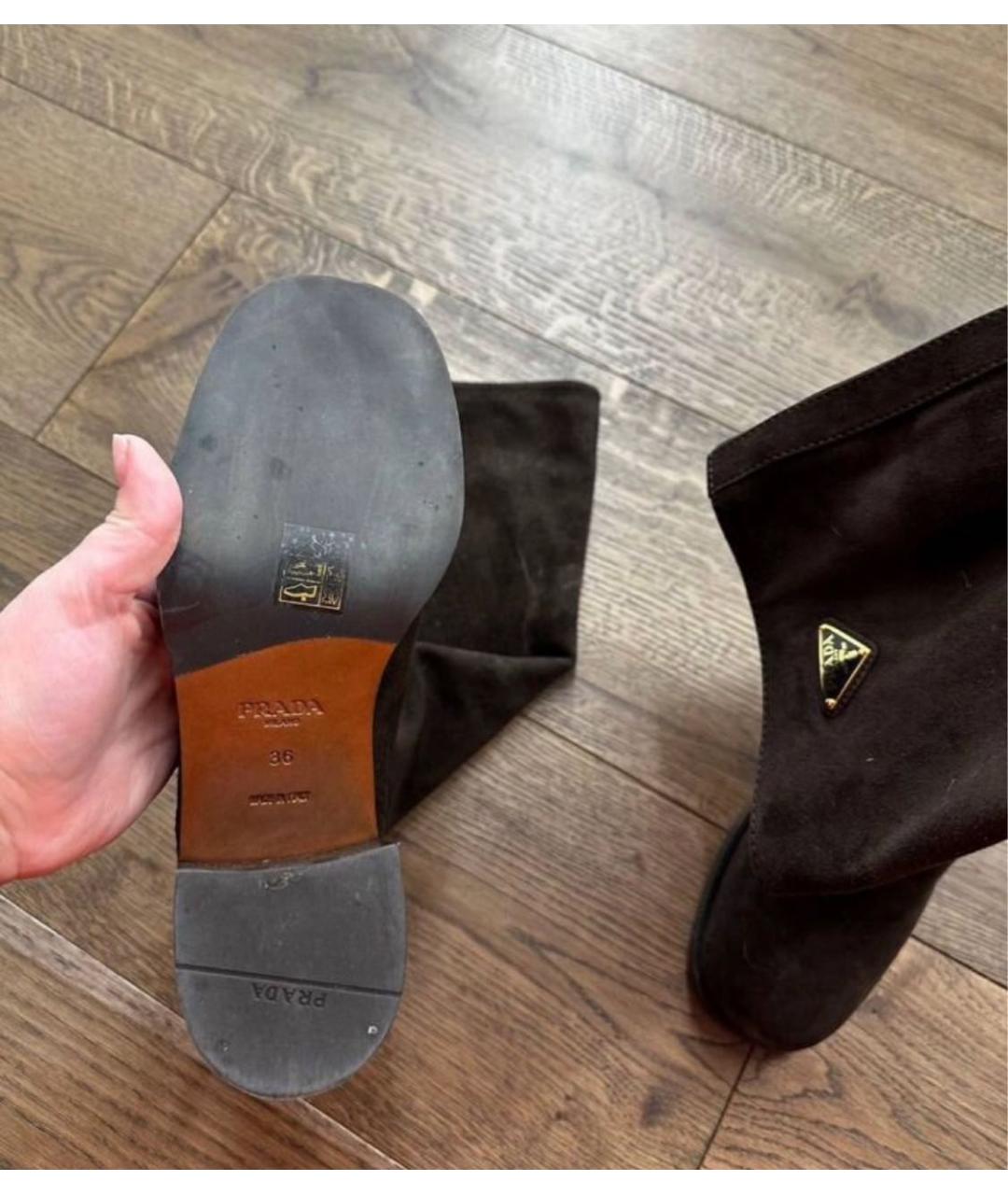 PRADA Коричневые замшевые сапоги, фото 3