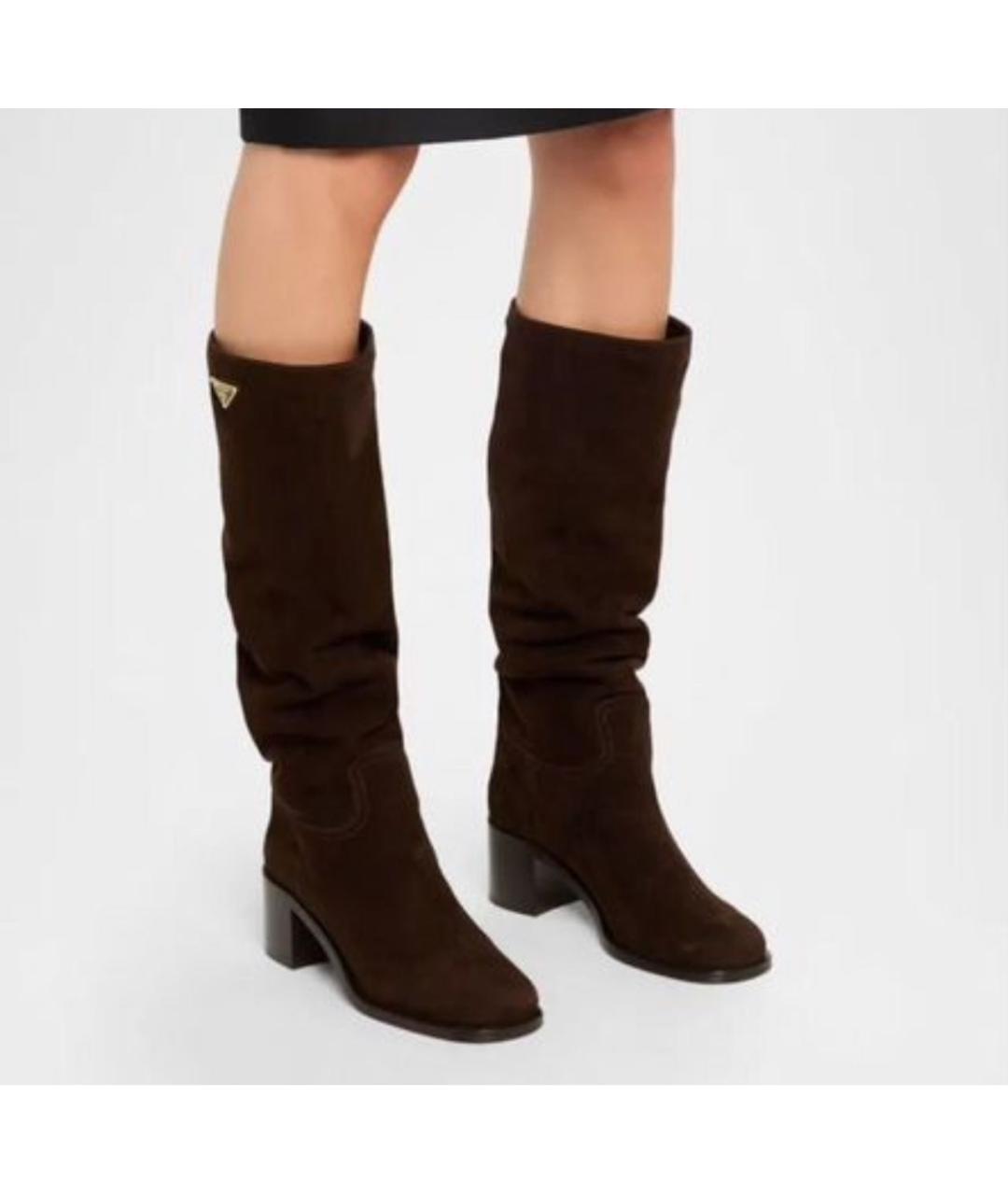 PRADA Коричневые замшевые сапоги, фото 5