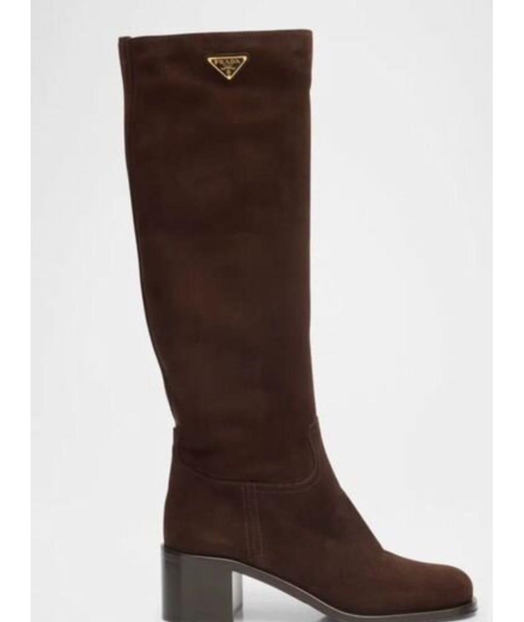 PRADA Коричневые замшевые сапоги, фото 6
