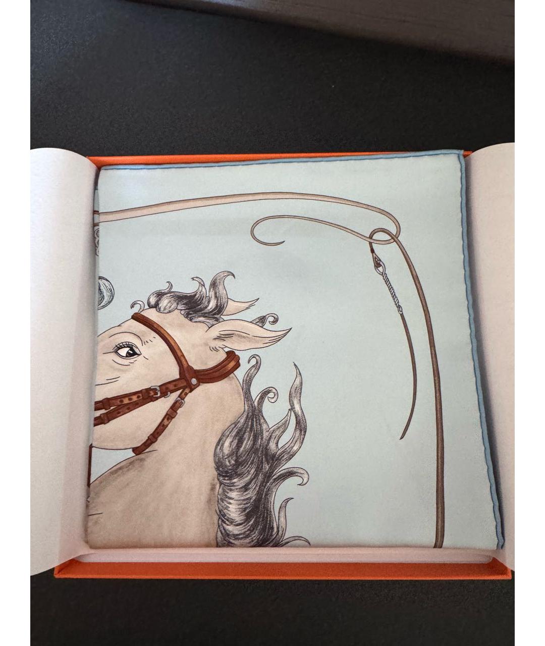 HERMES Голубой шелковый платок, фото 3