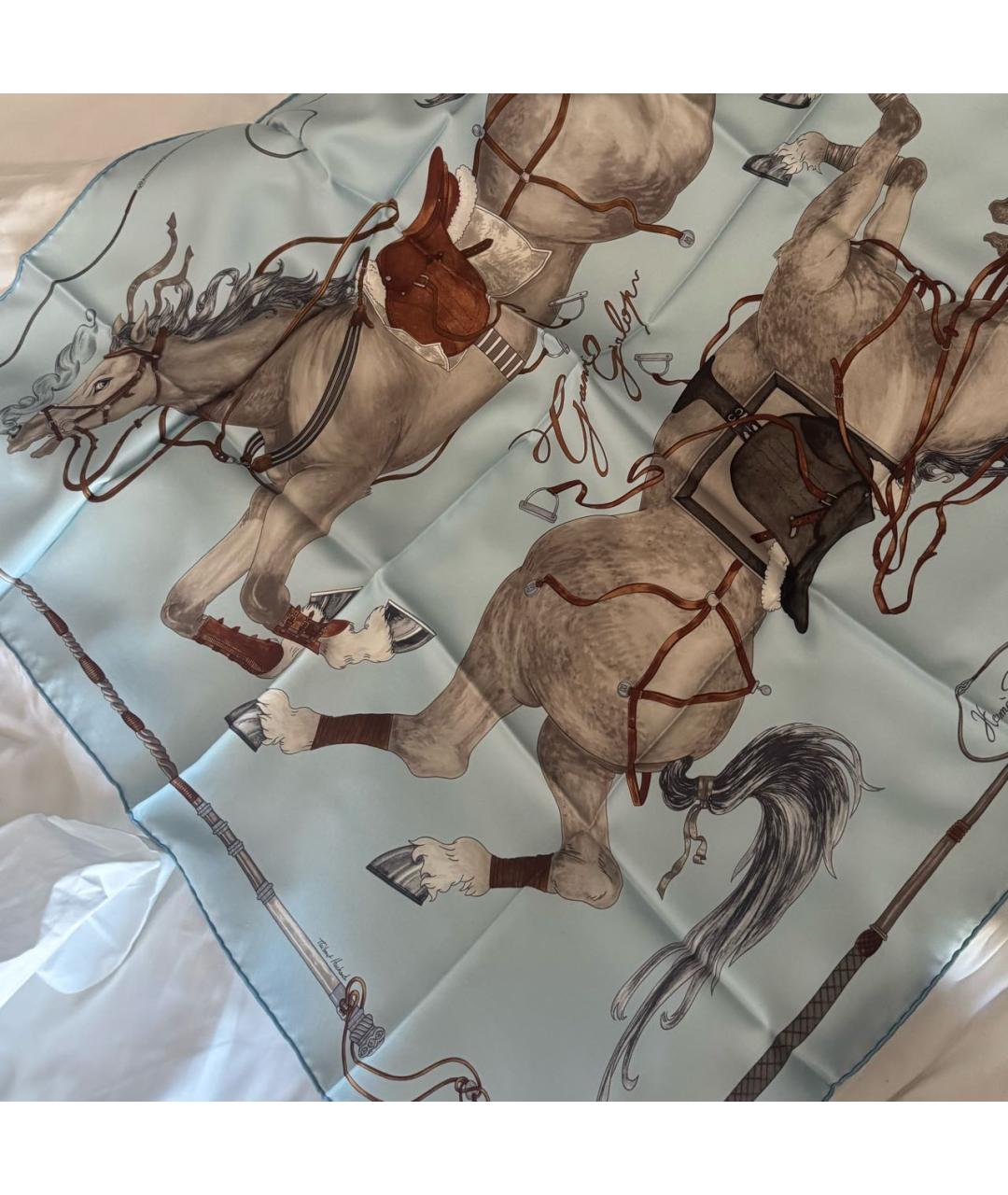 HERMES Голубой шелковый платок, фото 4