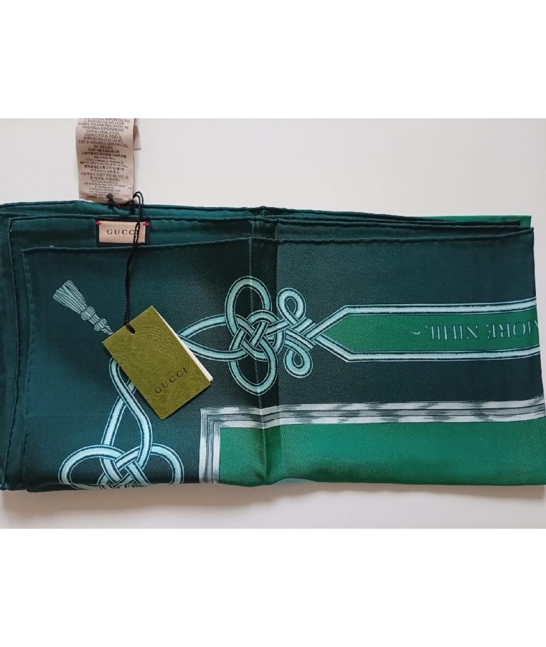 GUCCI Зеленый шелковый платок, фото 6
