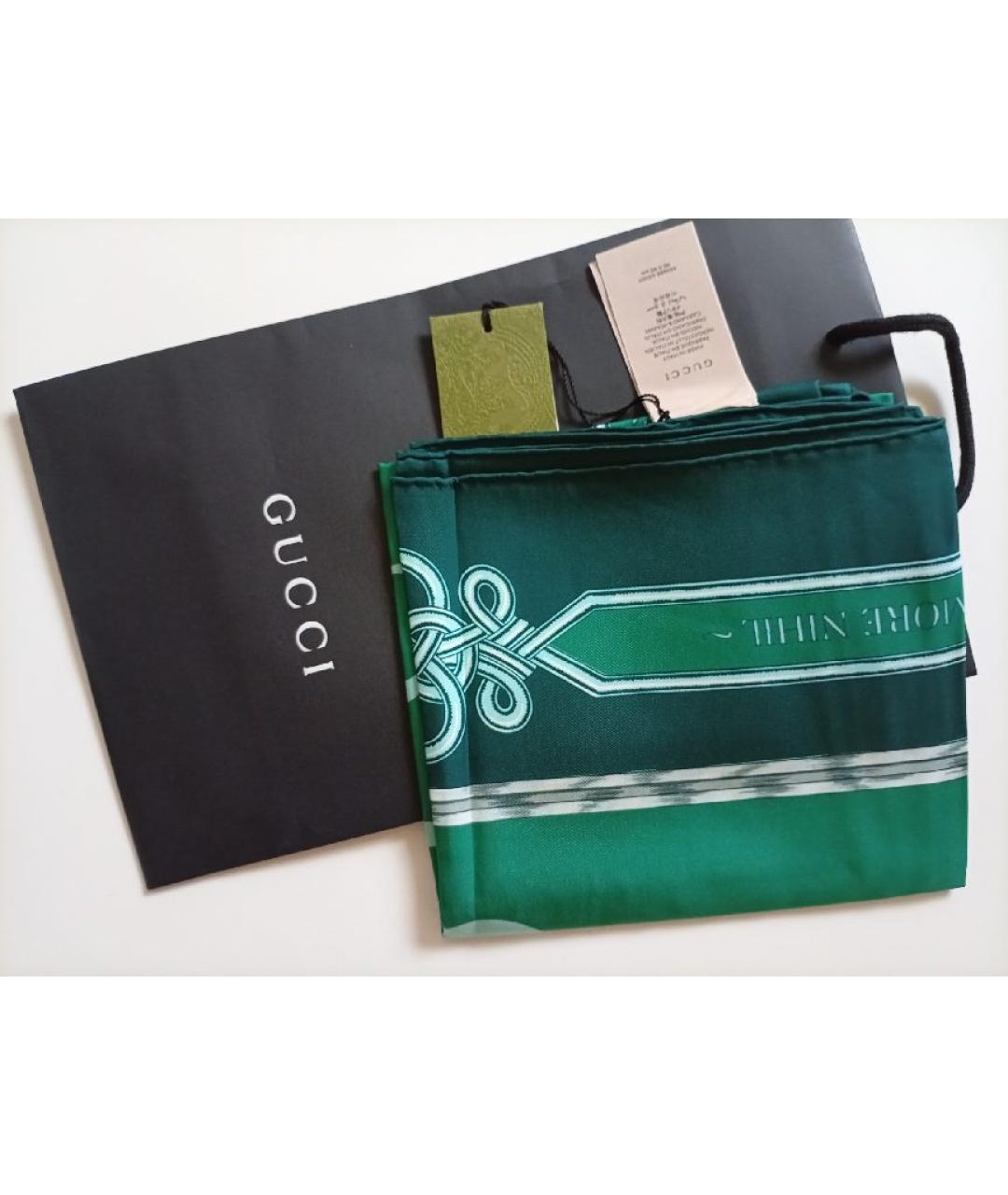 GUCCI Зеленый шелковый платок, фото 4