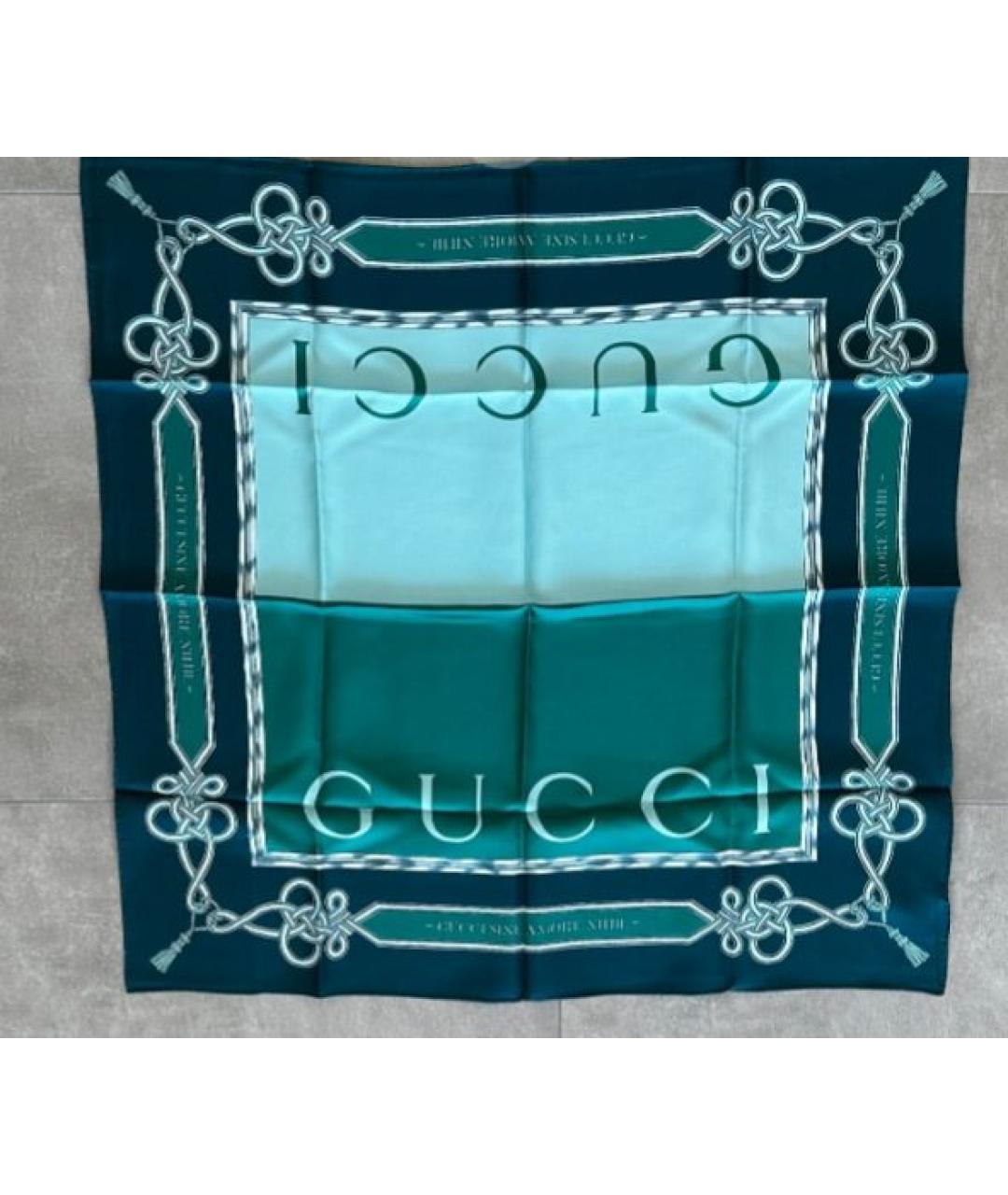 GUCCI Зеленый шелковый платок, фото 2