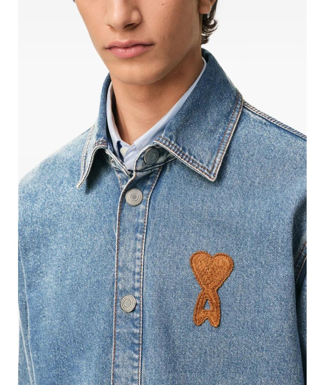 Ami Paris Синяя хлопковая кэжуал рубашка, фото 5