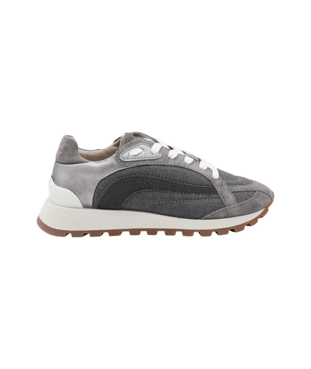 BRUNELLO CUCINELLI Серые кожаные кроссовки, фото 1