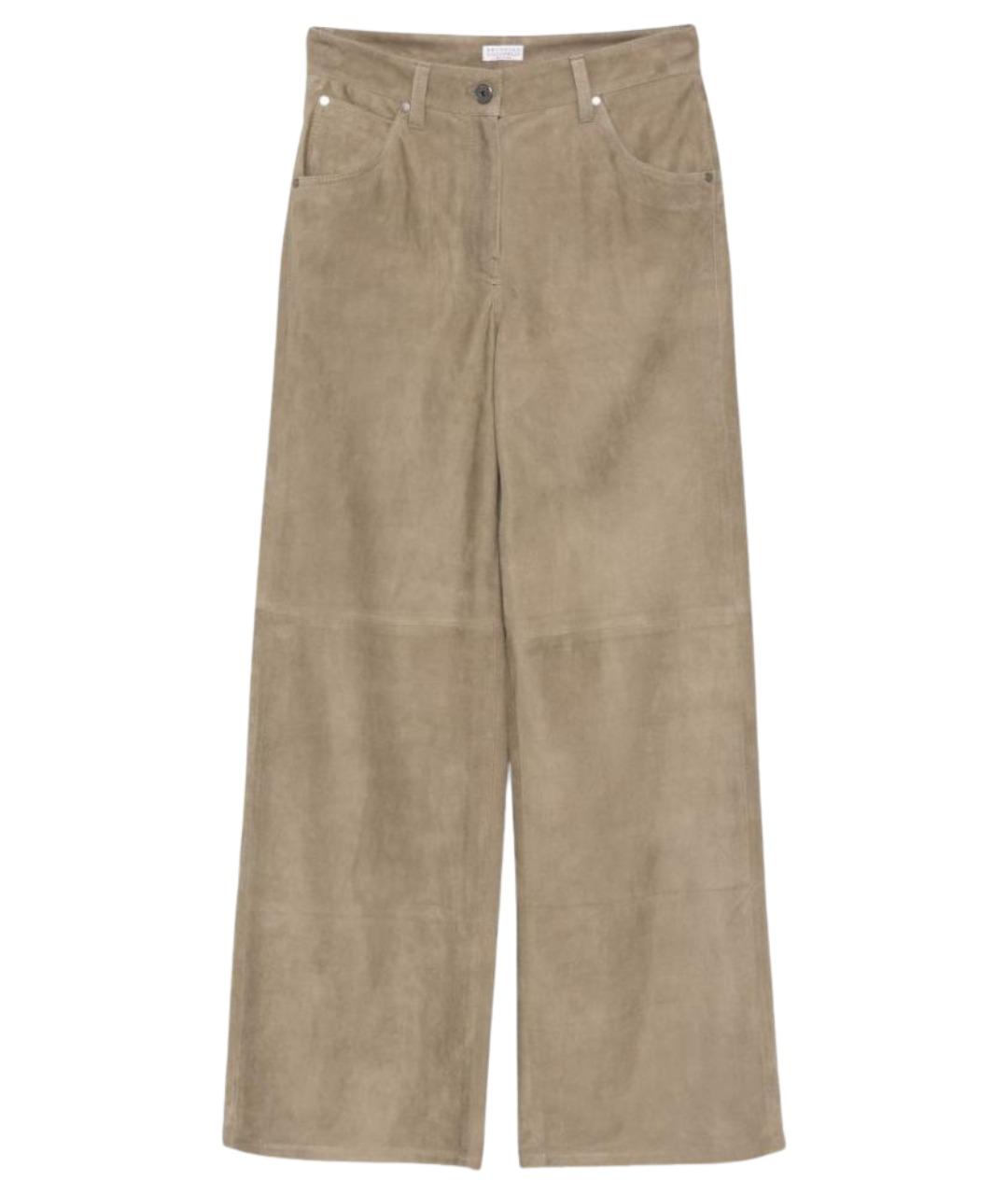 BRUNELLO CUCINELLI Бежевые замшевые прямые брюки, фото 1