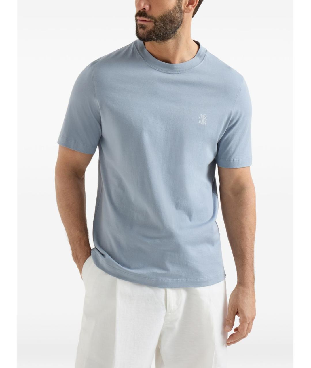 BRUNELLO CUCINELLI Голубая хлопковая футболка, фото 5