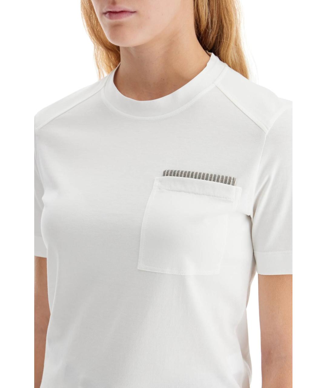 BRUNELLO CUCINELLI Белая хлопковая футболка, фото 4