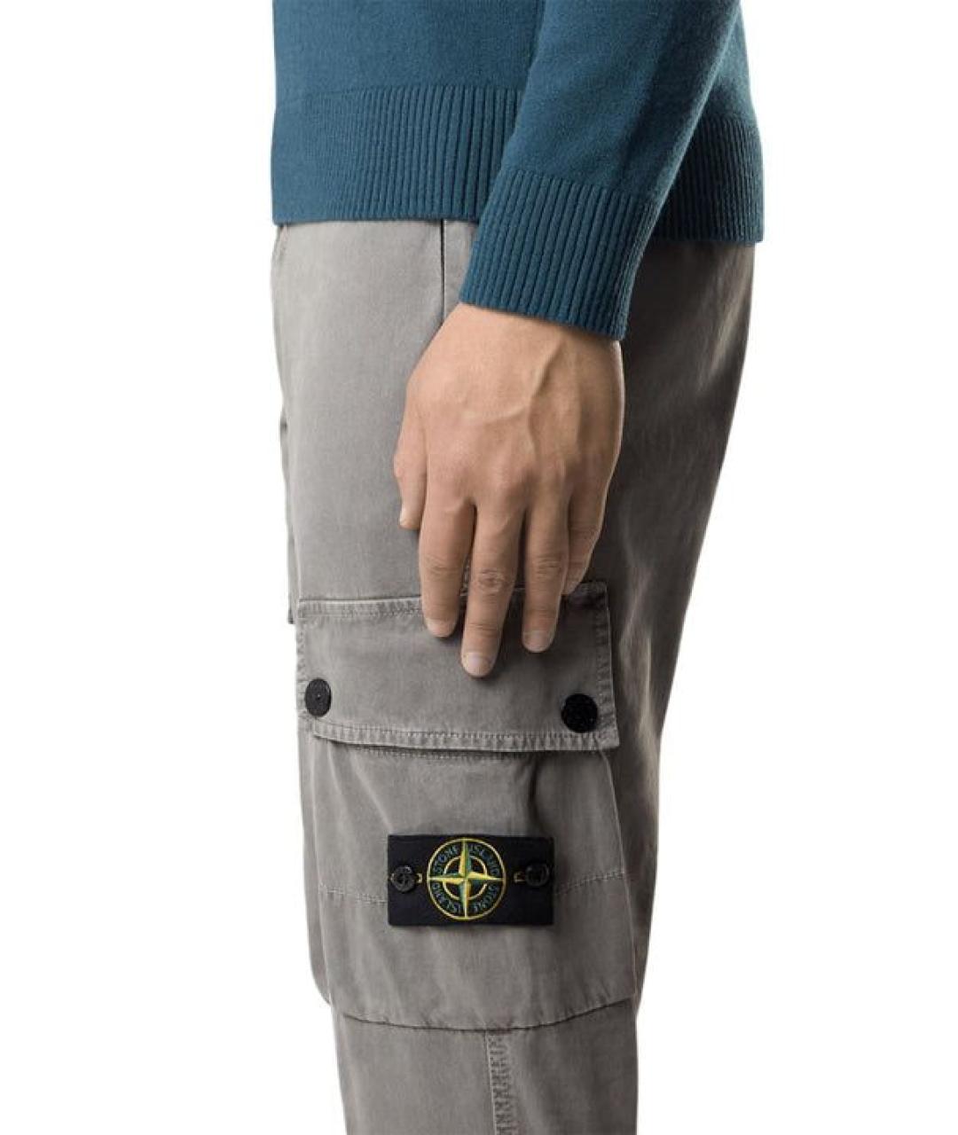 STONE ISLAND Серые хлопковые повседневные брюки, фото 4