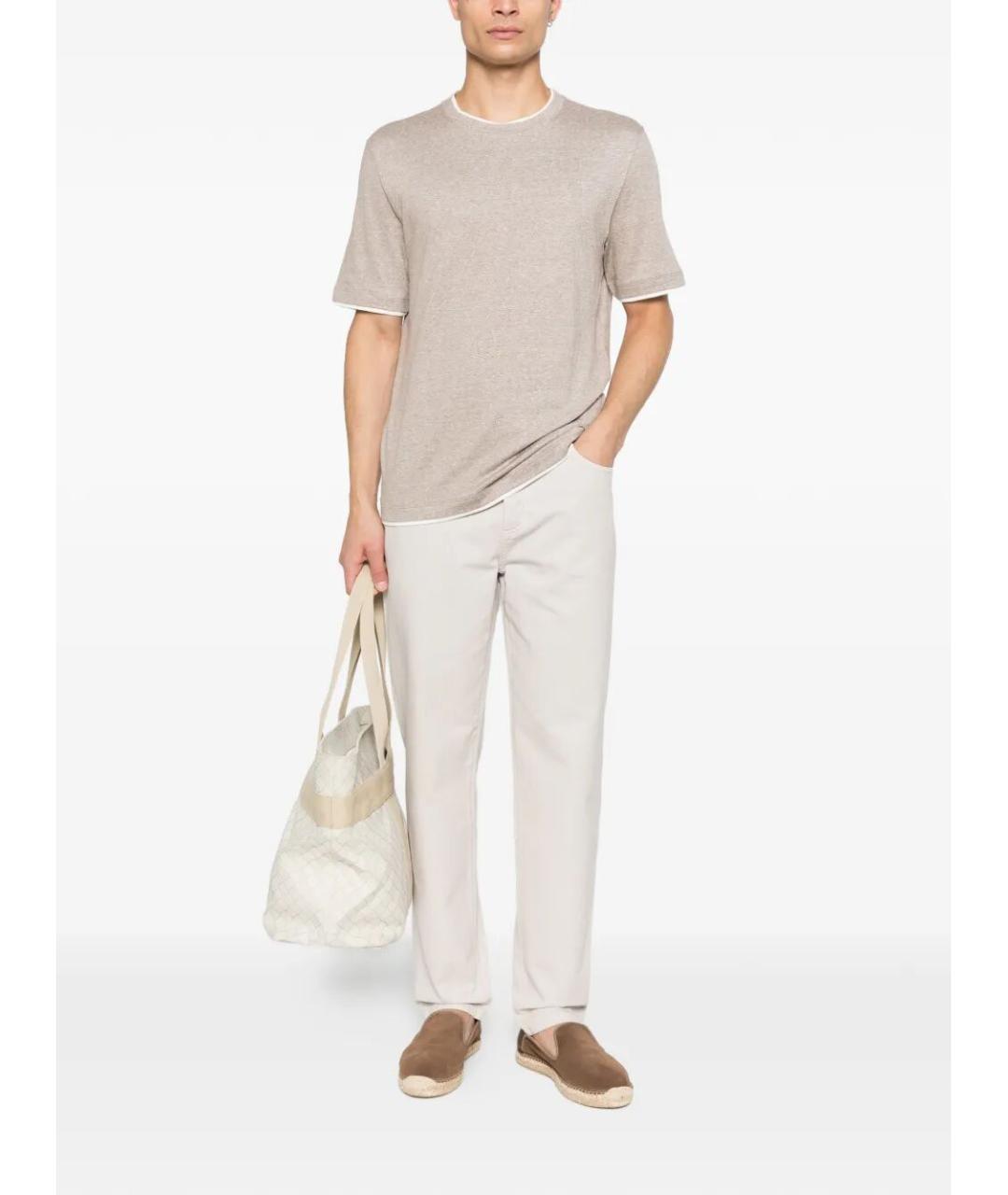 BRUNELLO CUCINELLI Бежевая хлопковая футболка, фото 4