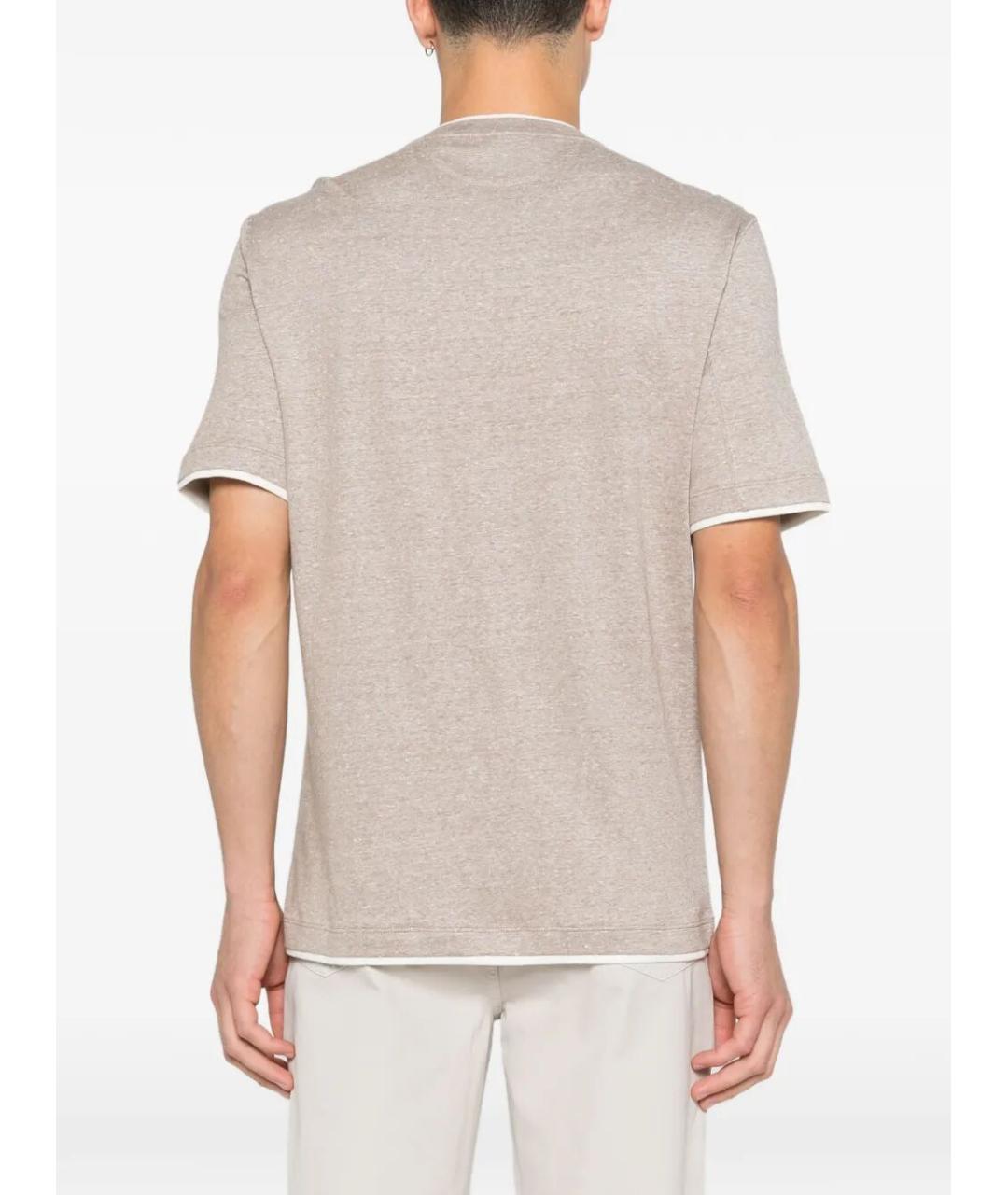 BRUNELLO CUCINELLI Бежевая хлопковая футболка, фото 3
