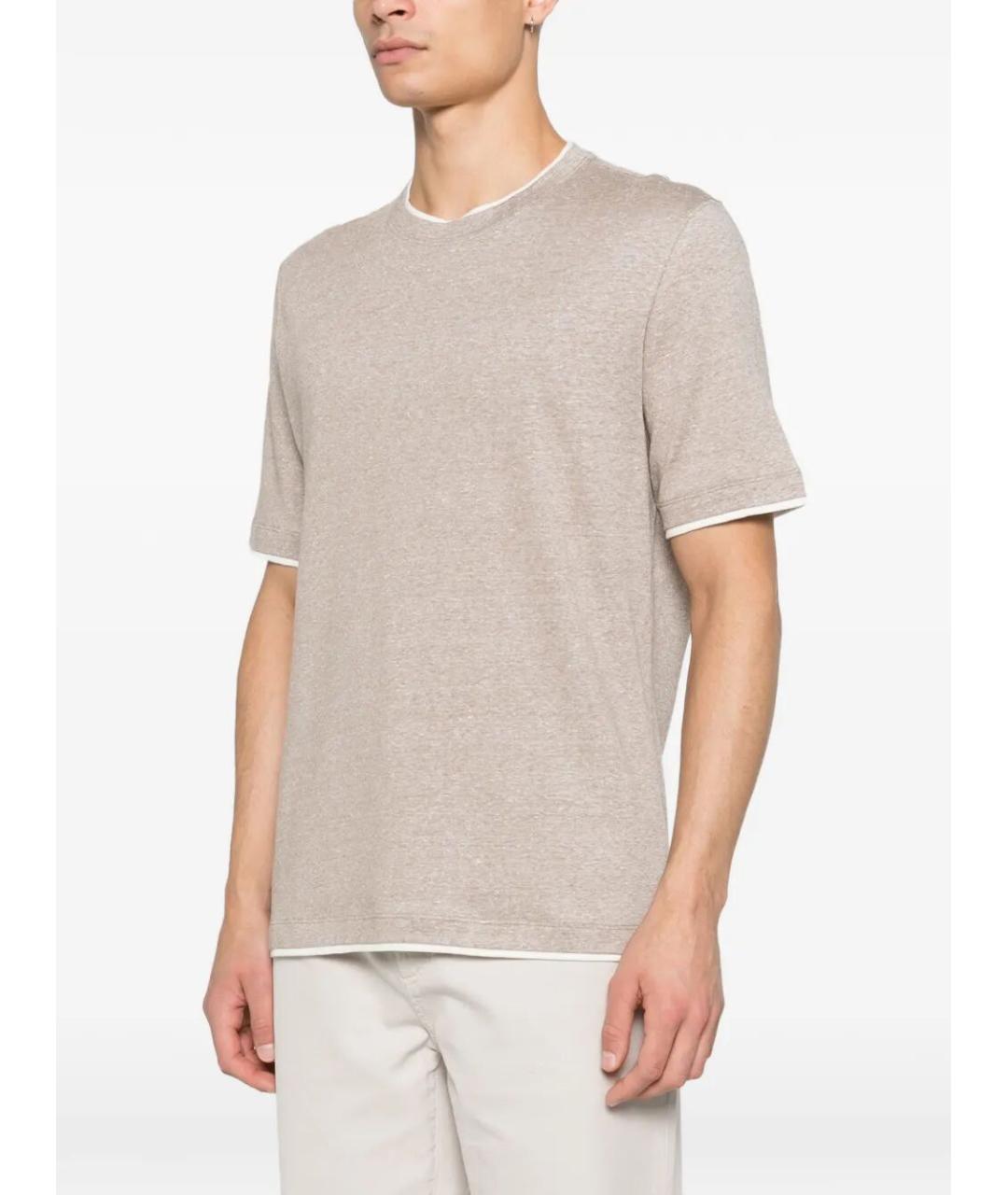 BRUNELLO CUCINELLI Бежевая хлопковая футболка, фото 2