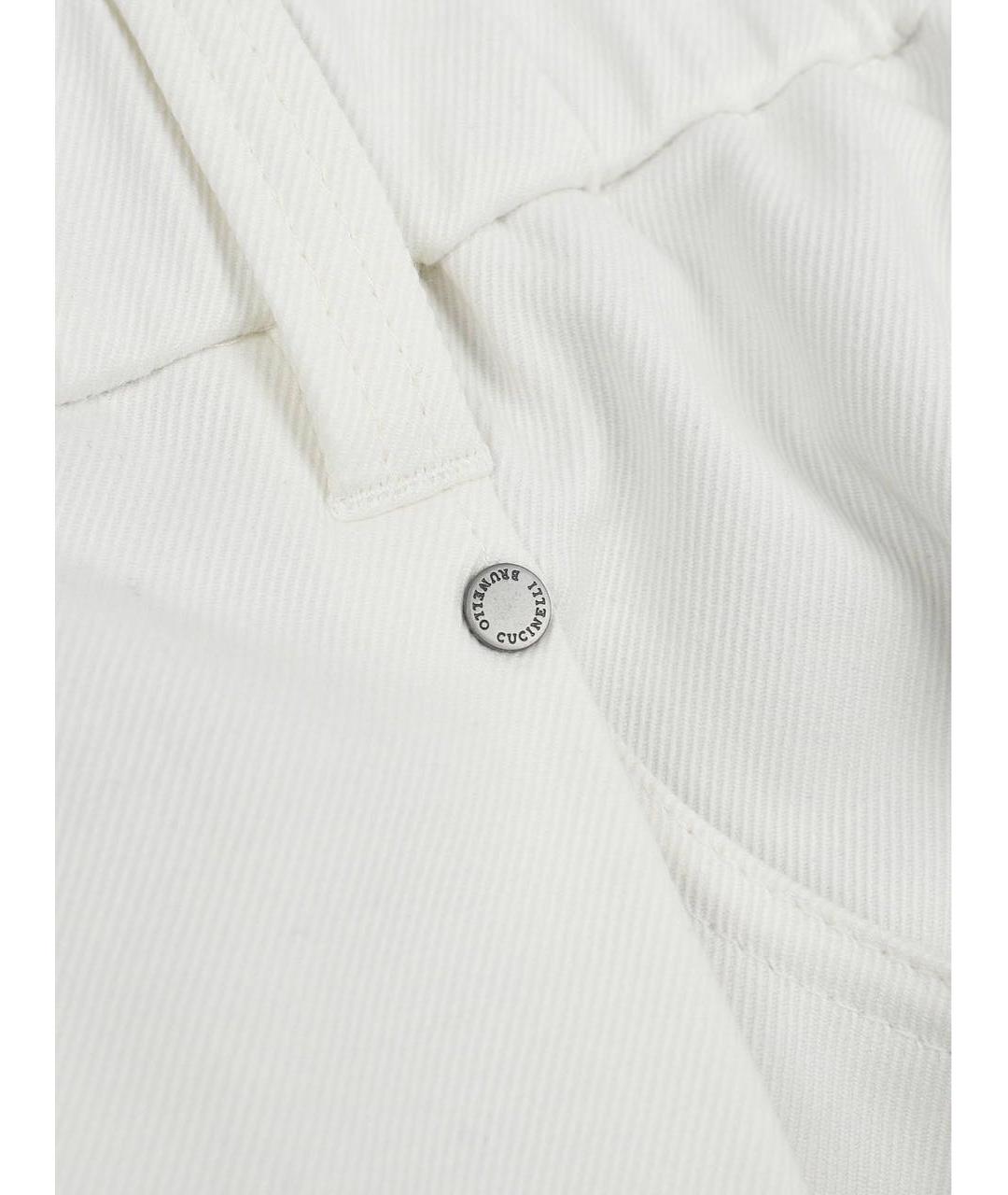 BRUNELLO CUCINELLI Белые хлопко-эластановые прямые брюки, фото 4