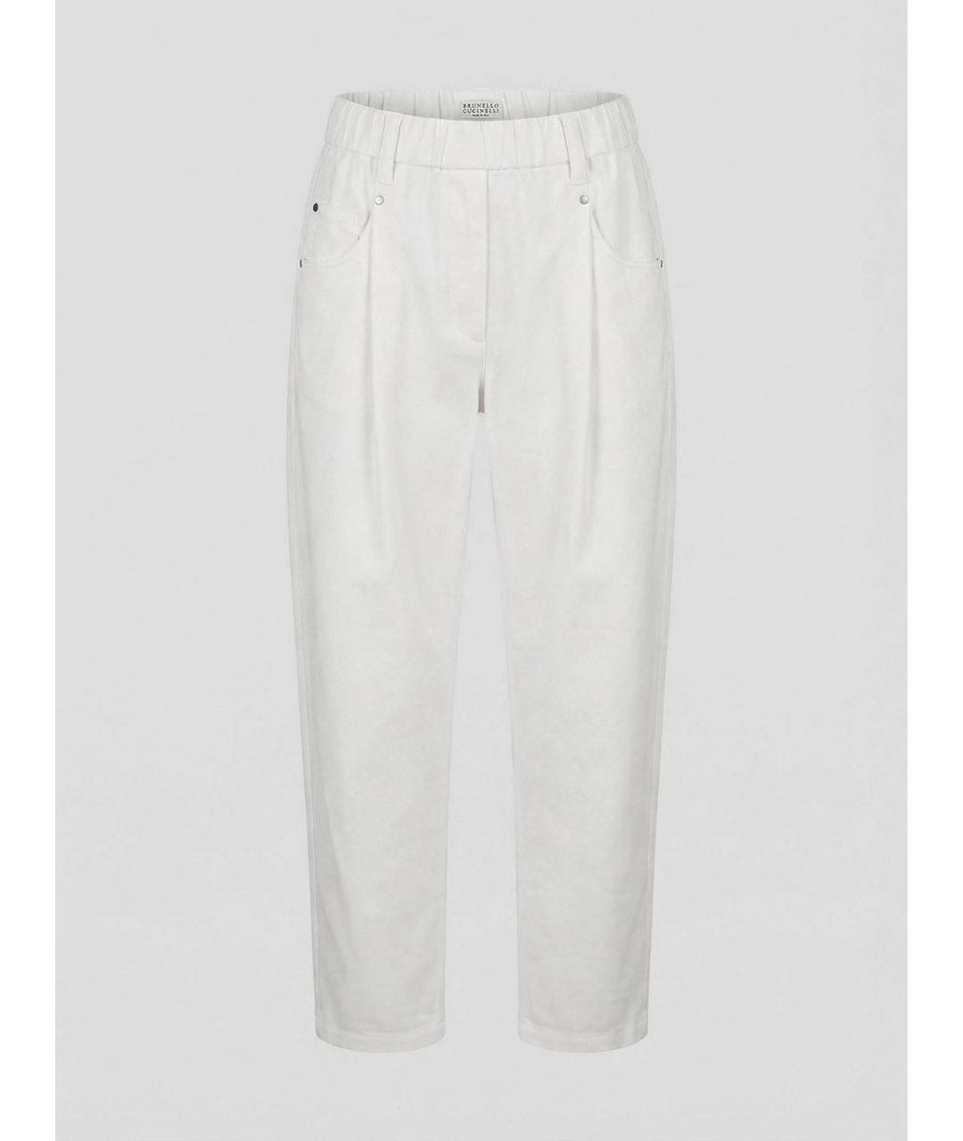 BRUNELLO CUCINELLI Белые хлопко-эластановые прямые брюки, фото 9