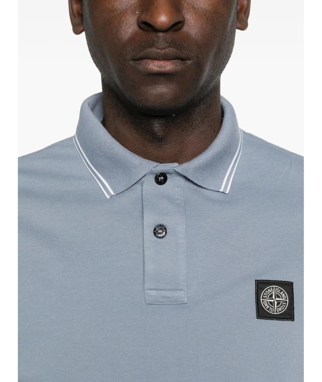 STONE ISLAND Голубое хлопковое поло с коротким рукавом, фото 5