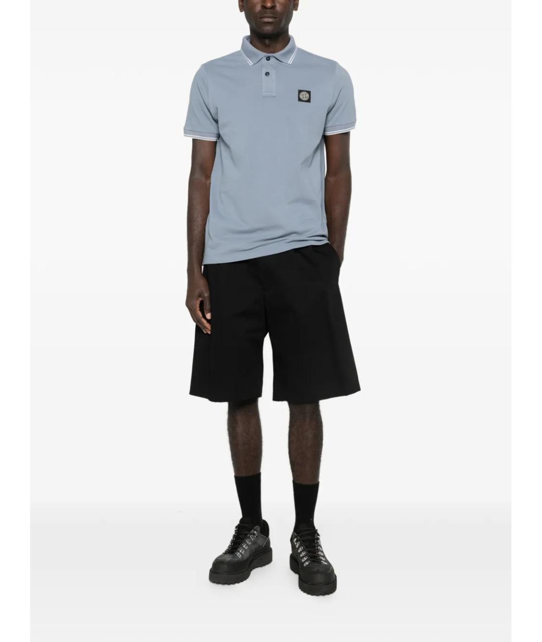 STONE ISLAND Голубое хлопковое поло с коротким рукавом, фото 2