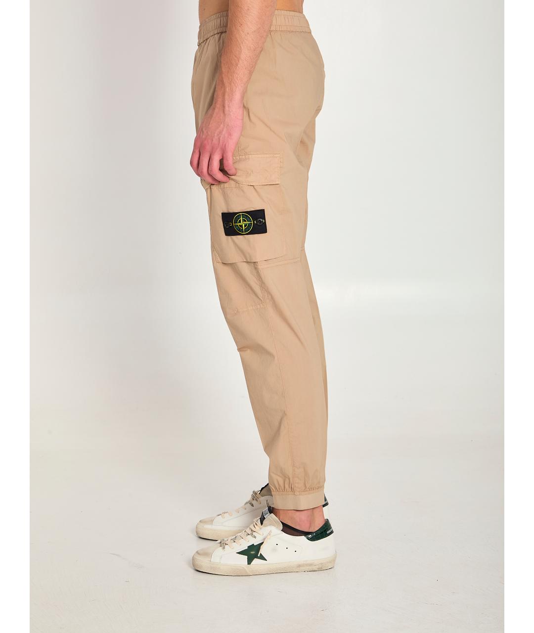 STONE ISLAND Бежевые хлопковые повседневные брюки, фото 3