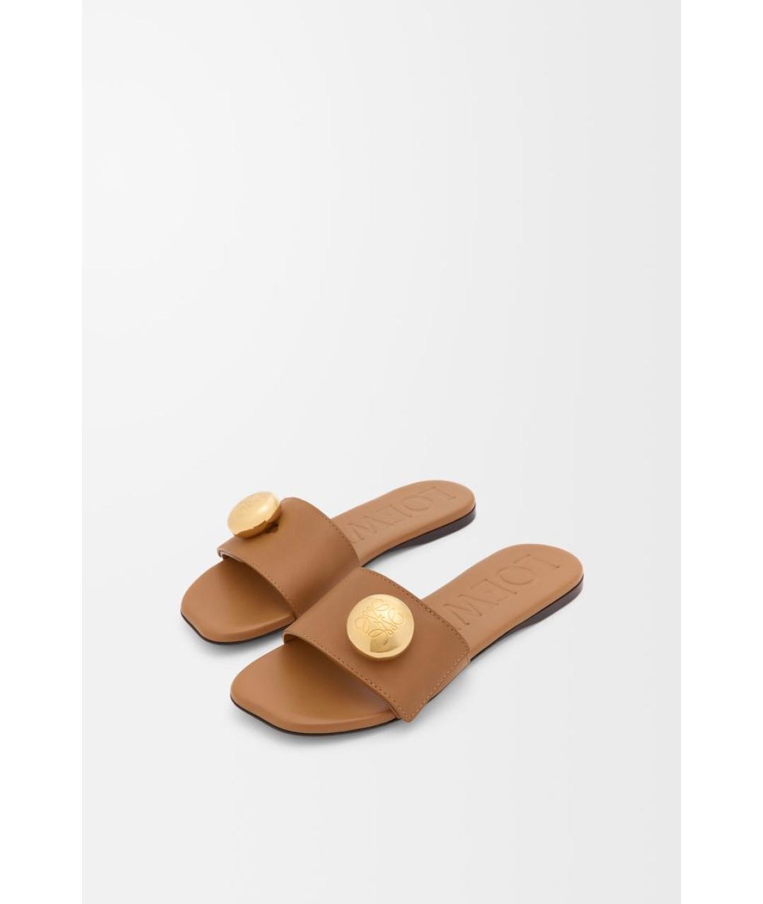 LOEWE Коричневые кожаные шлепанцы, фото 3