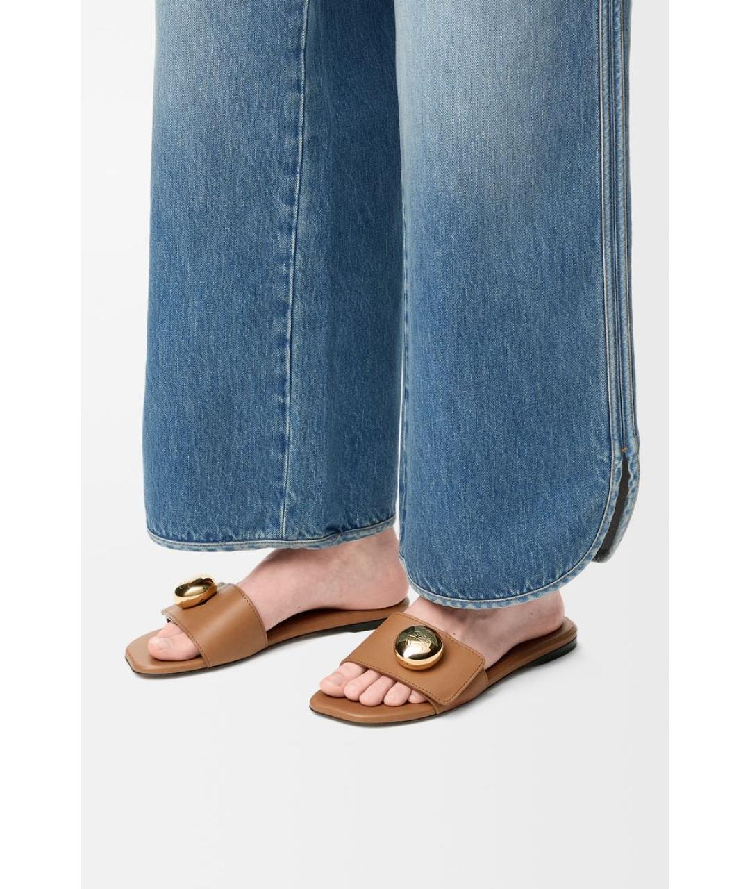 LOEWE Коричневые кожаные шлепанцы, фото 2