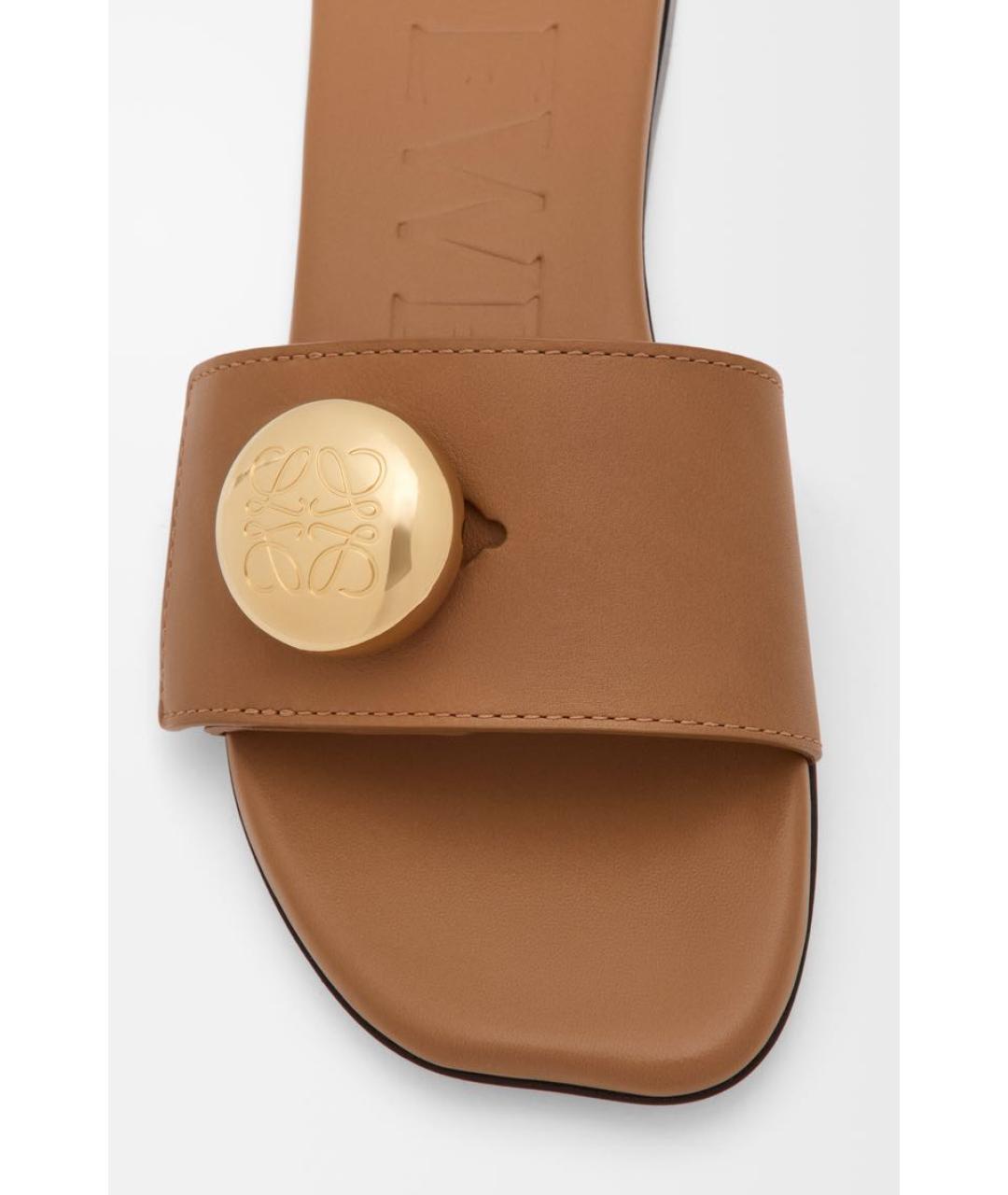 LOEWE Коричневые кожаные шлепанцы, фото 5