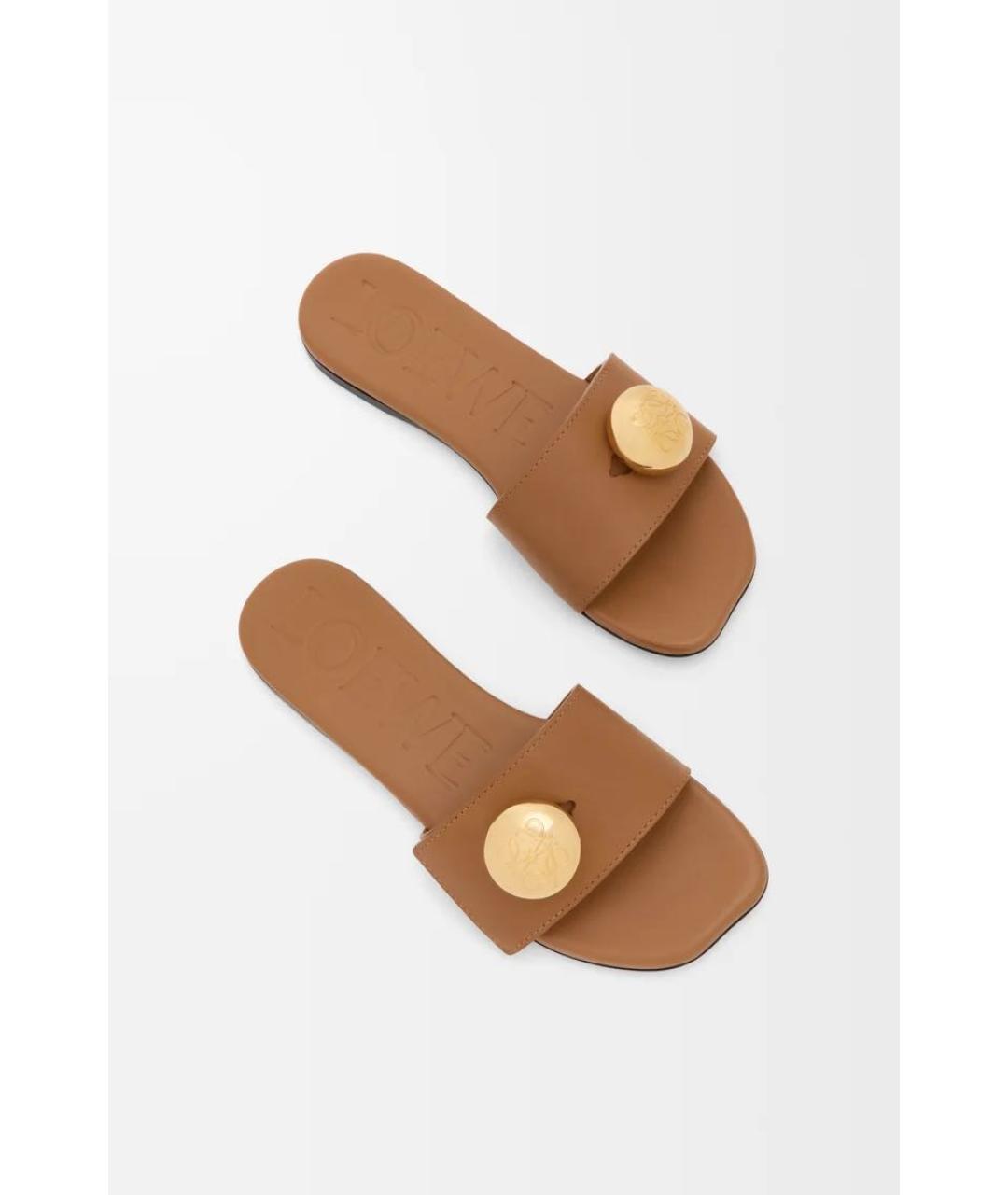 LOEWE Коричневые кожаные шлепанцы, фото 4
