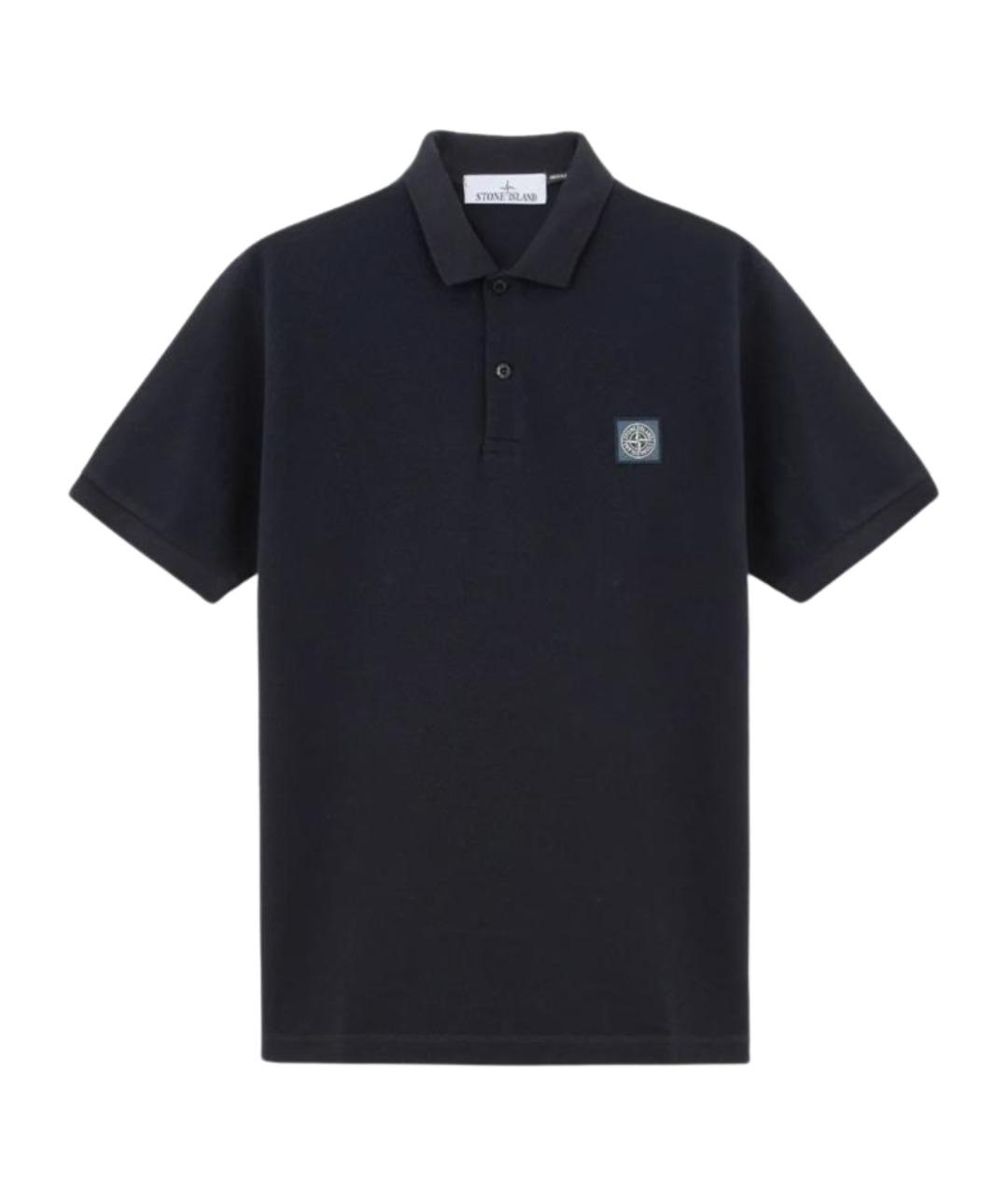 STONE ISLAND Темно-синее хлопковое поло с коротким рукавом, фото 1