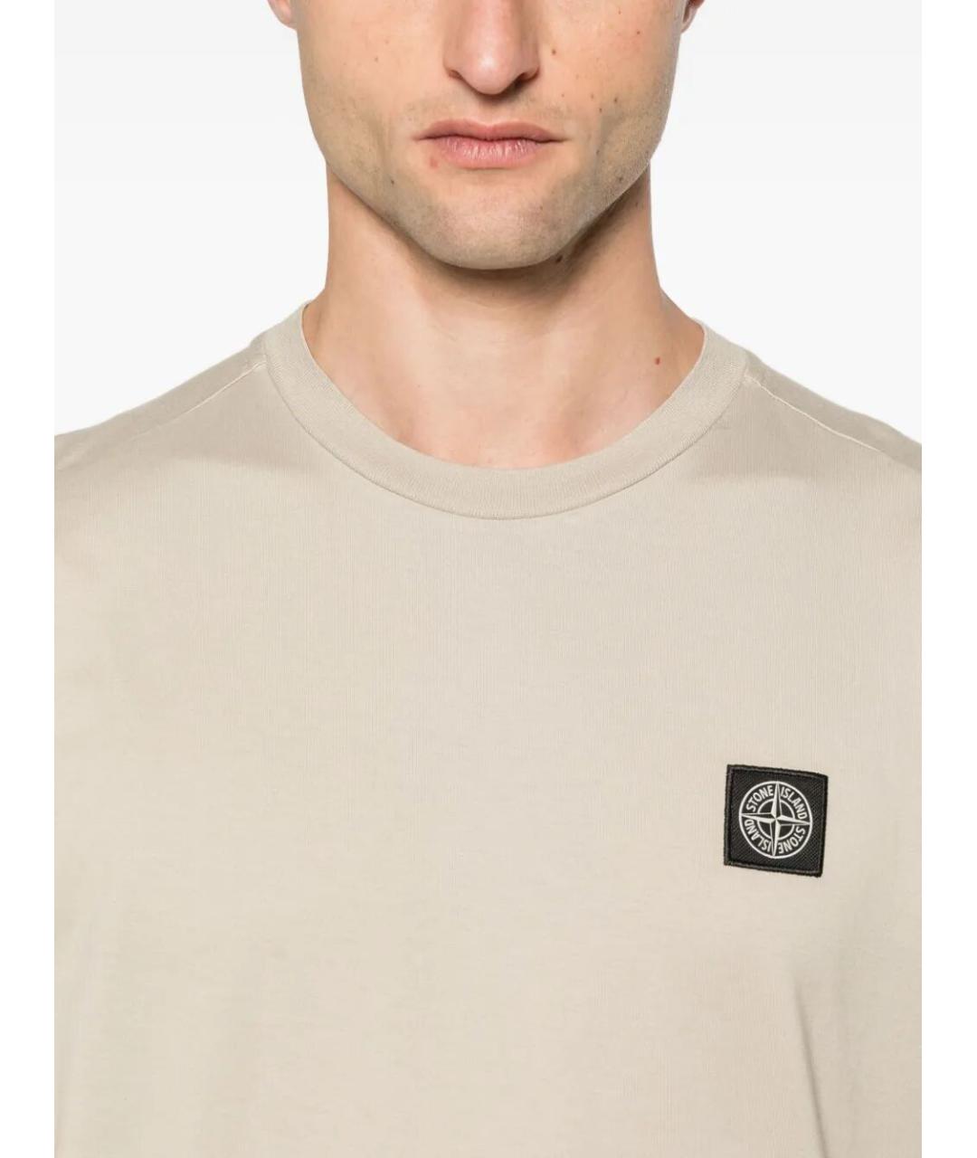 STONE ISLAND Бежевая хлопковая футболка, фото 4