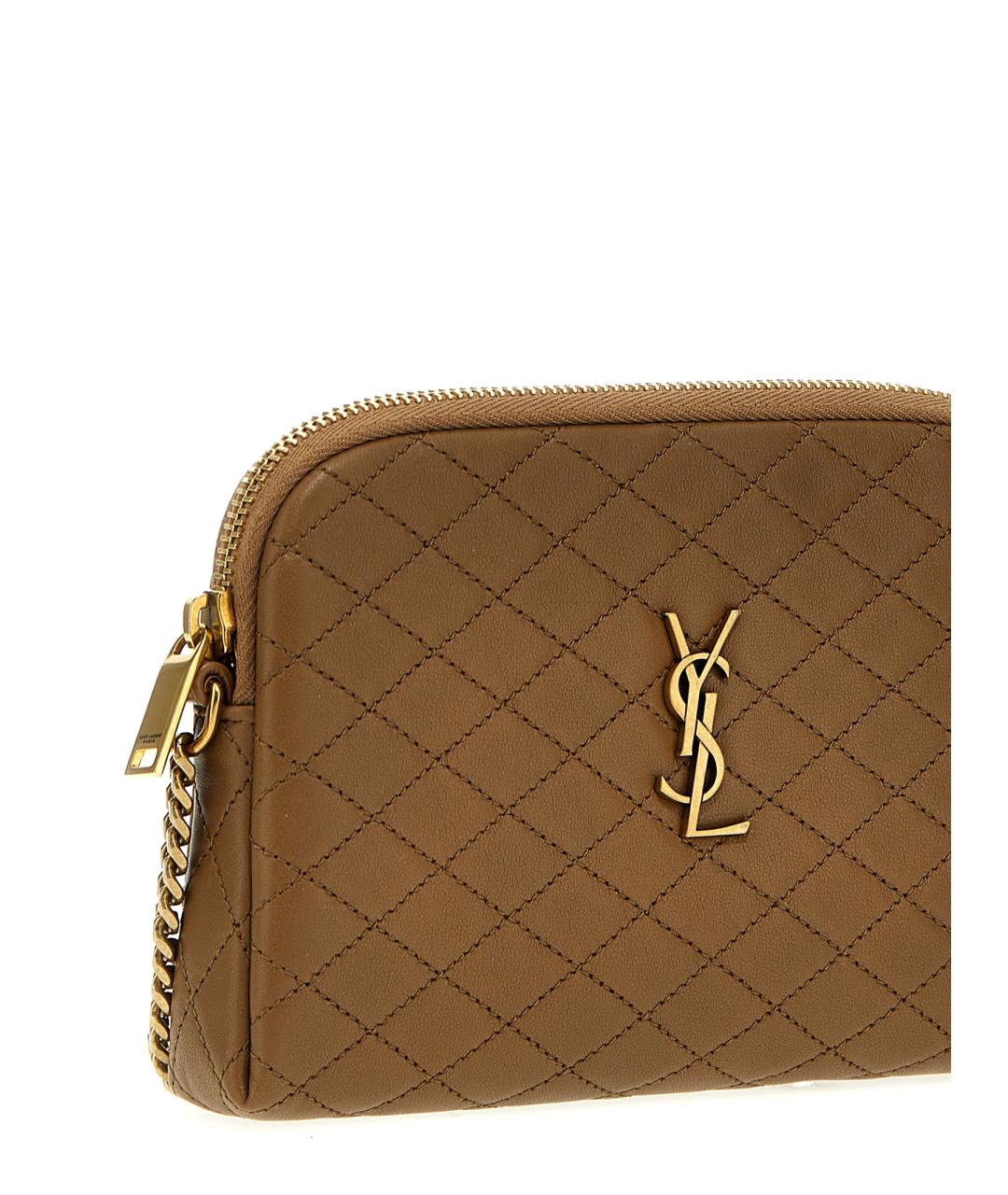 SAINT LAURENT Бежевая кожаная сумка через плечо, фото 3