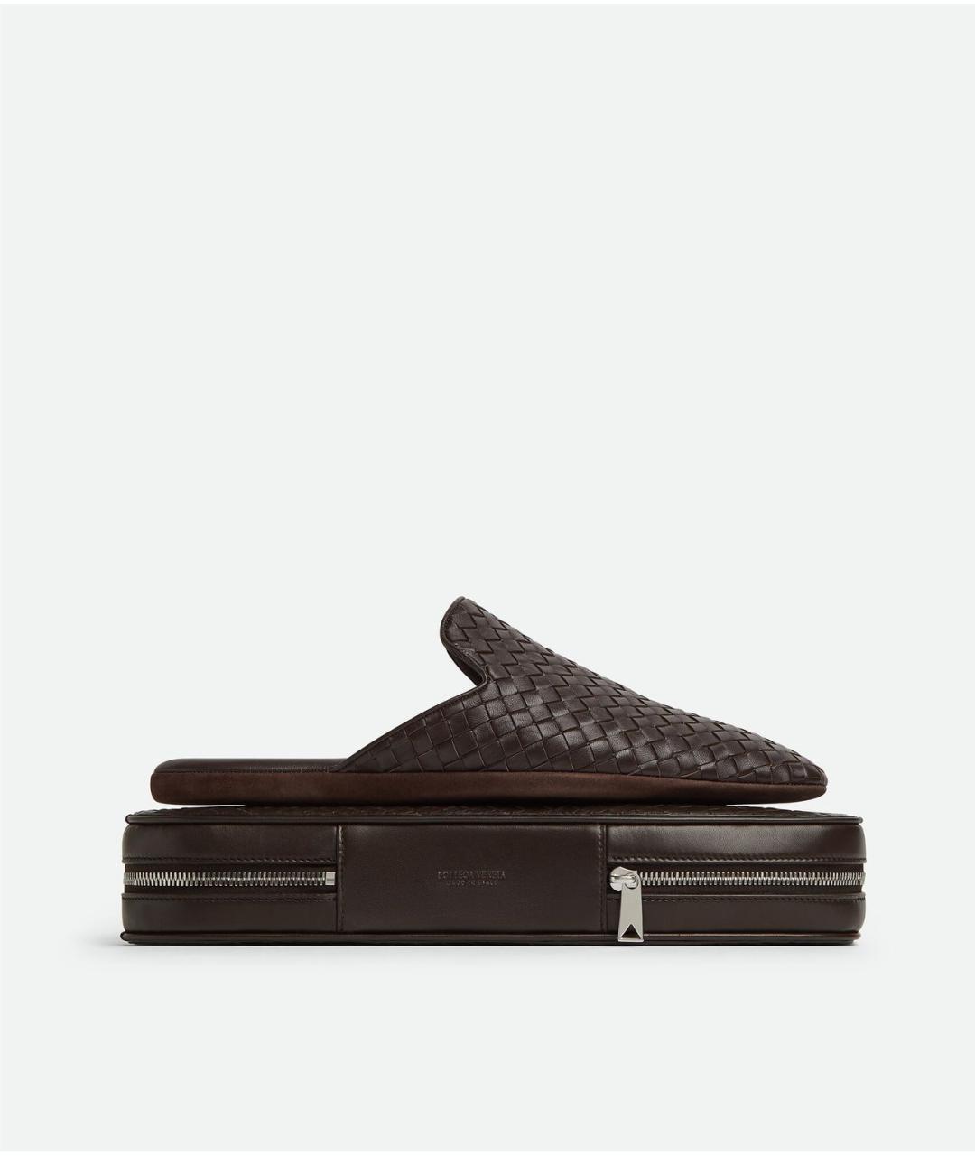 BOTTEGA VENETA Коричневые кожаные шлепанцы, фото 5