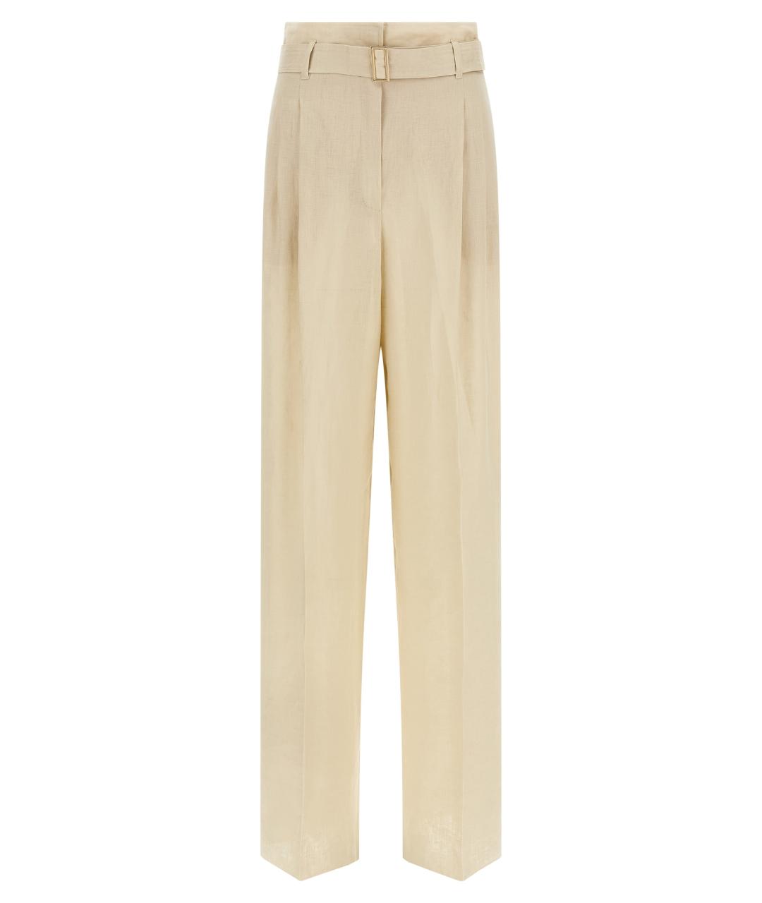 MAX MARA STUDIO Бежевые льняные прямые брюки, фото 1