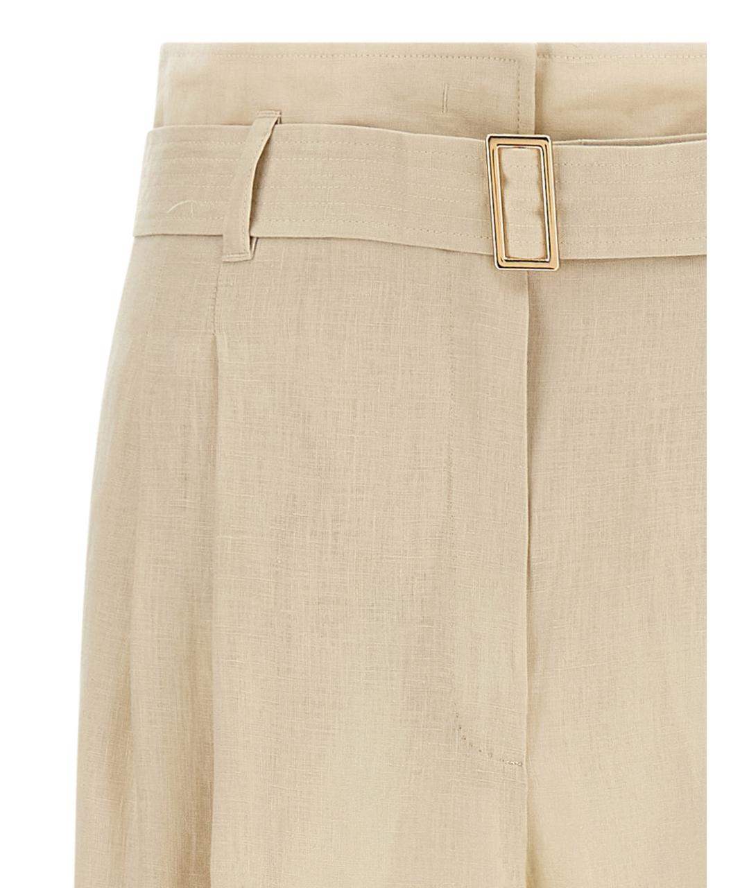 MAX MARA STUDIO Бежевые льняные прямые брюки, фото 3