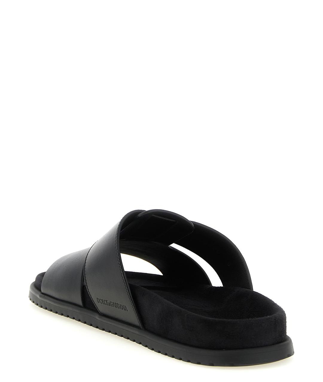 DOLCE&GABBANA Черные кожаные шлепанцы, фото 3
