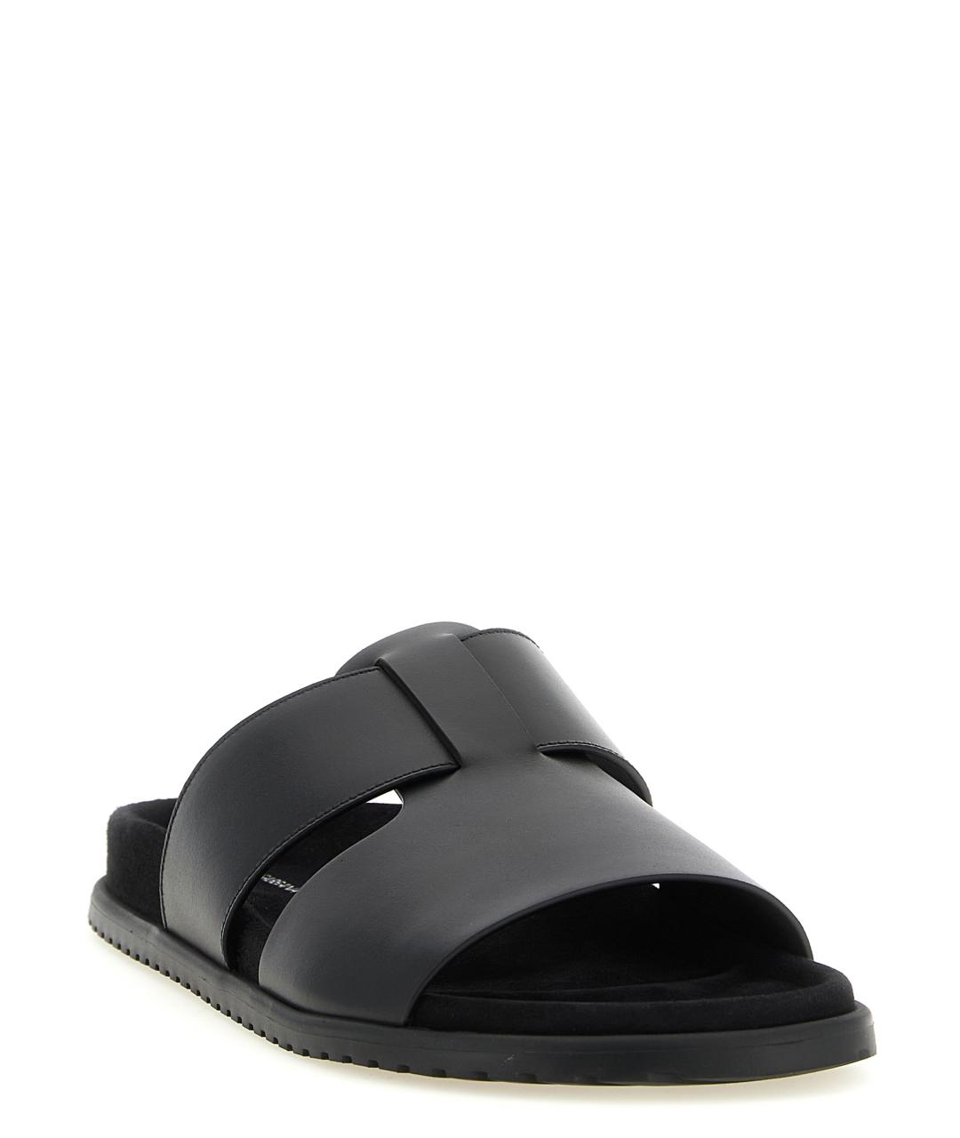 DOLCE&GABBANA Черные кожаные шлепанцы, фото 2