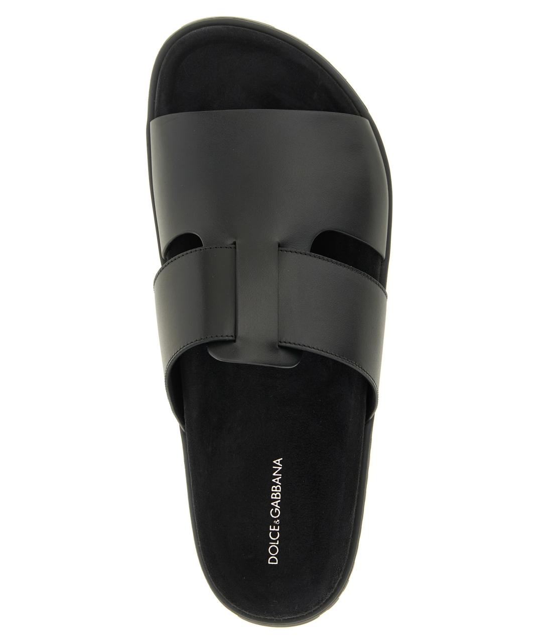 DOLCE&GABBANA Черные кожаные шлепанцы, фото 4