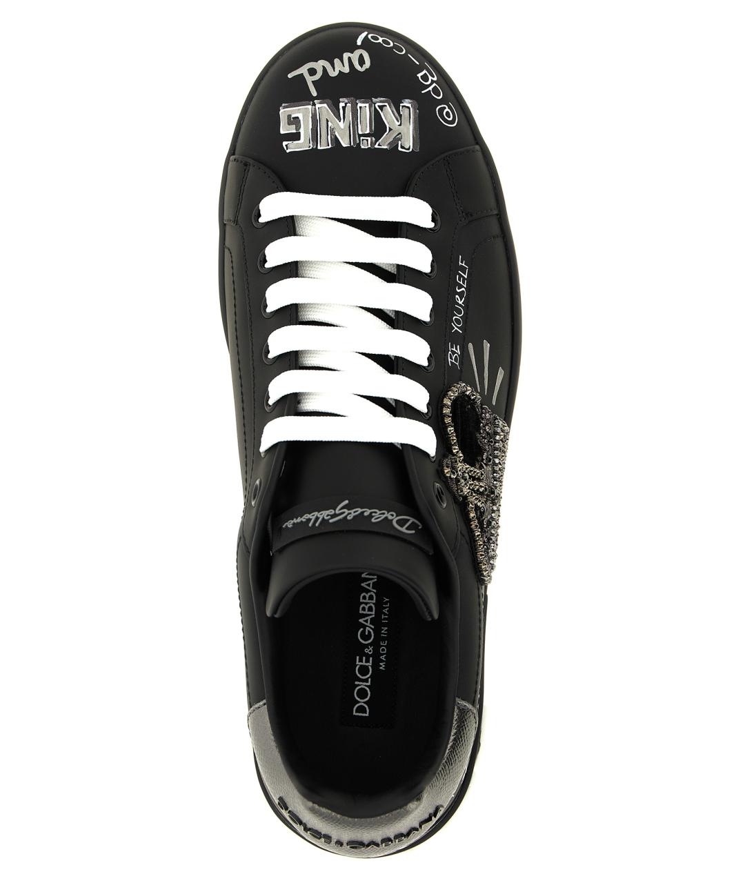 DOLCE&GABBANA Черные кожаные низкие кроссовки / кеды, фото 5