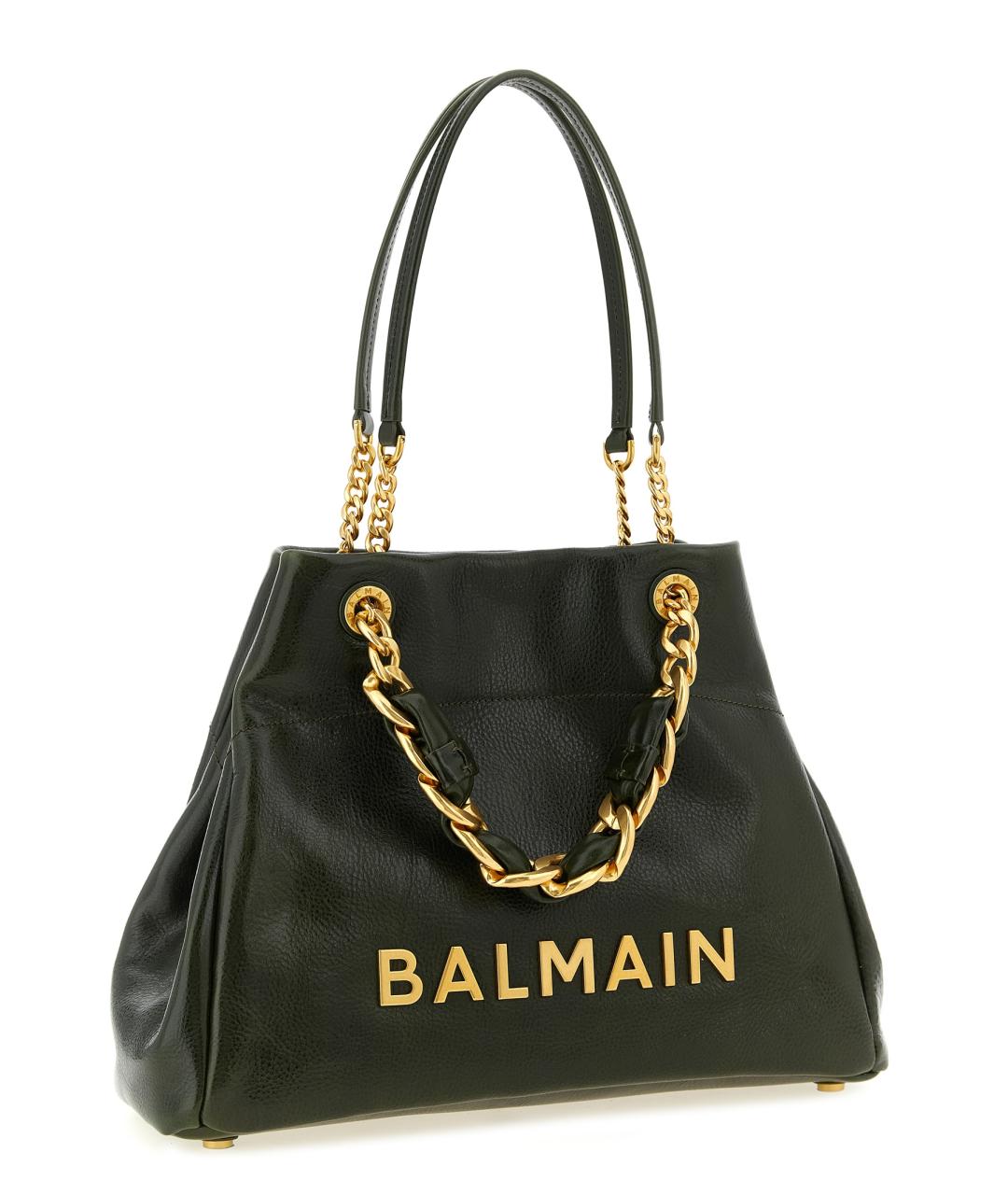 BALMAIN Зеленая кожаная сумка тоут, фото 3