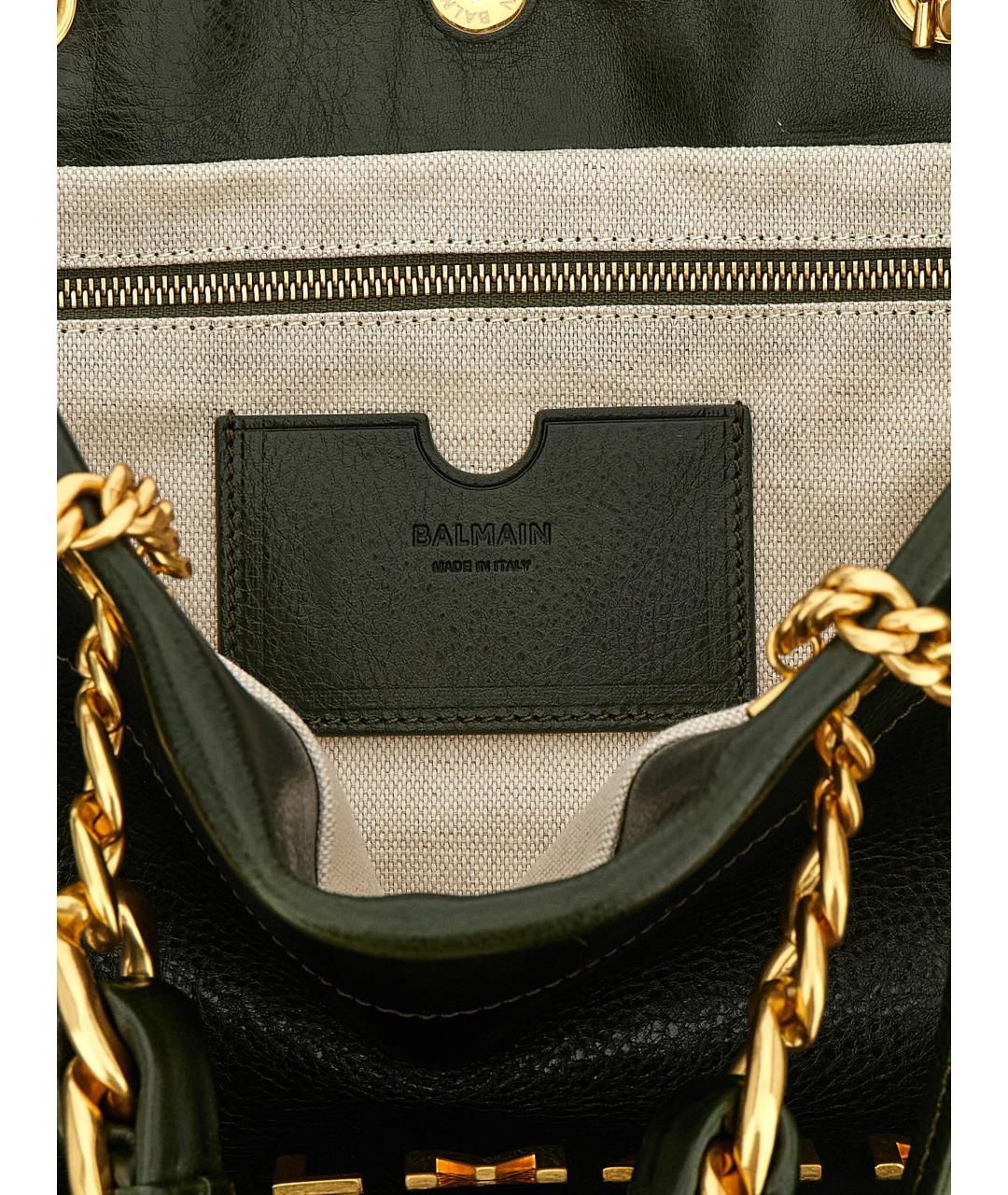 BALMAIN Зеленая кожаная сумка тоут, фото 4