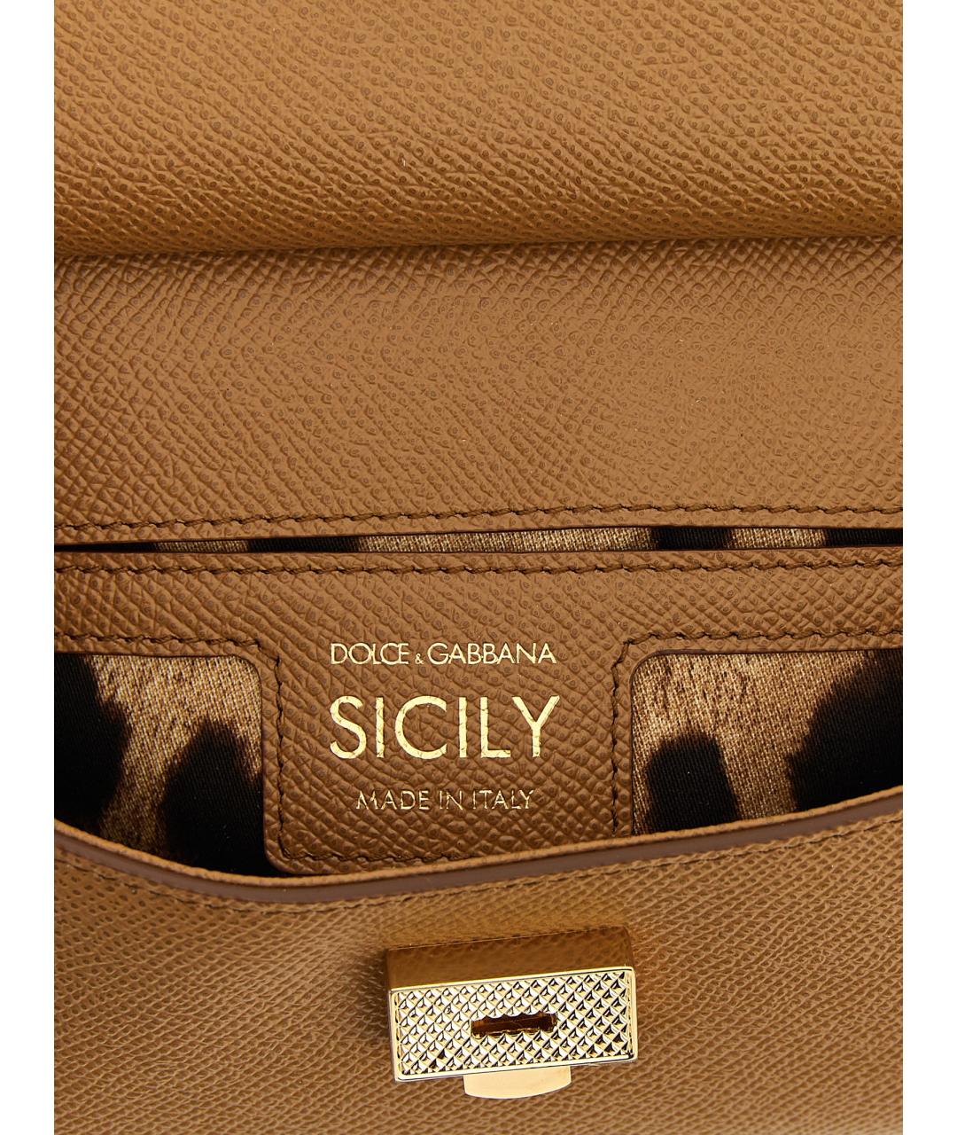 DOLCE&GABBANA Бежевая кожаная сумка с короткими ручками, фото 4